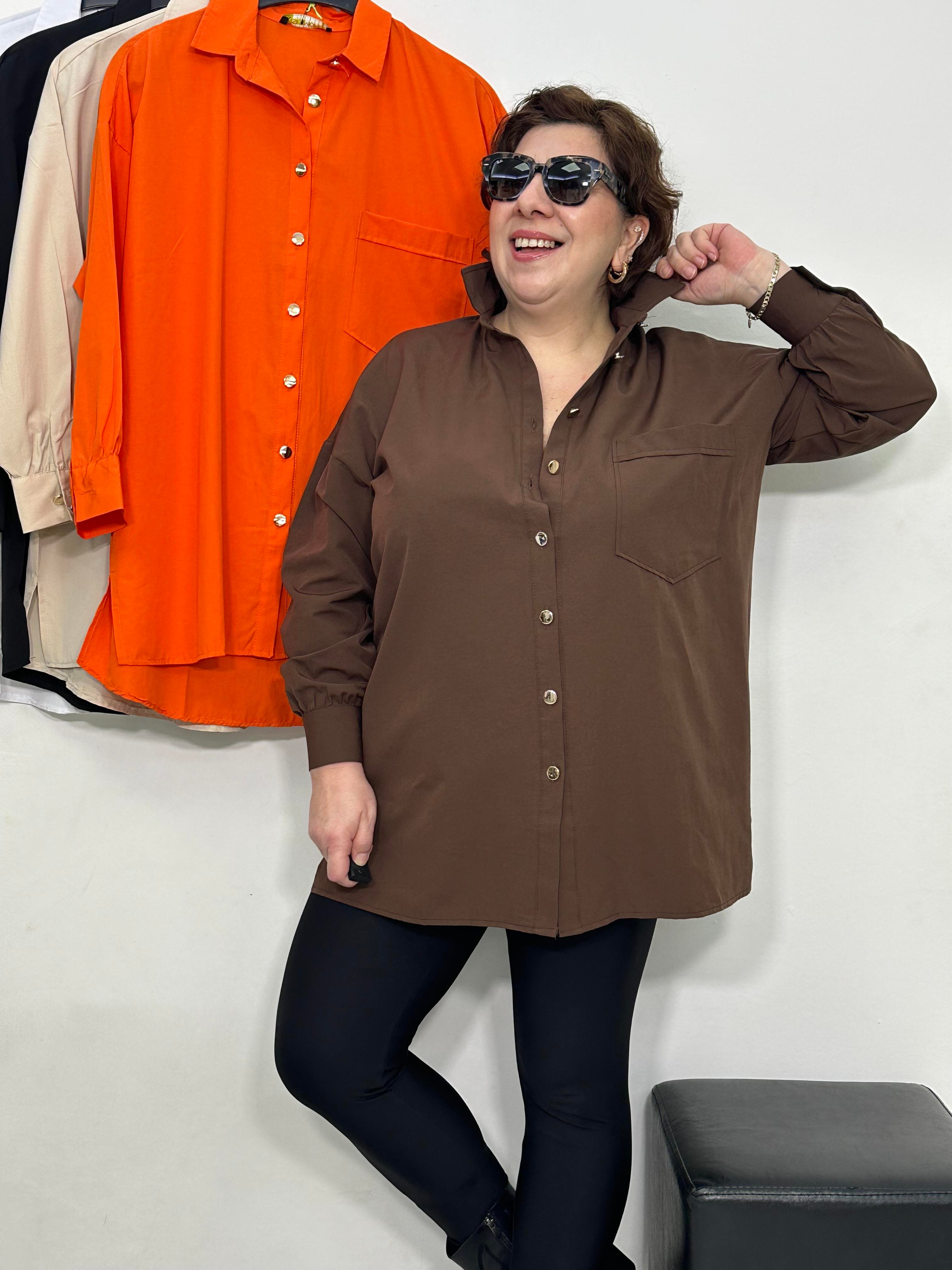 Goldie Poplin Basic Gömlek Kahverengi
