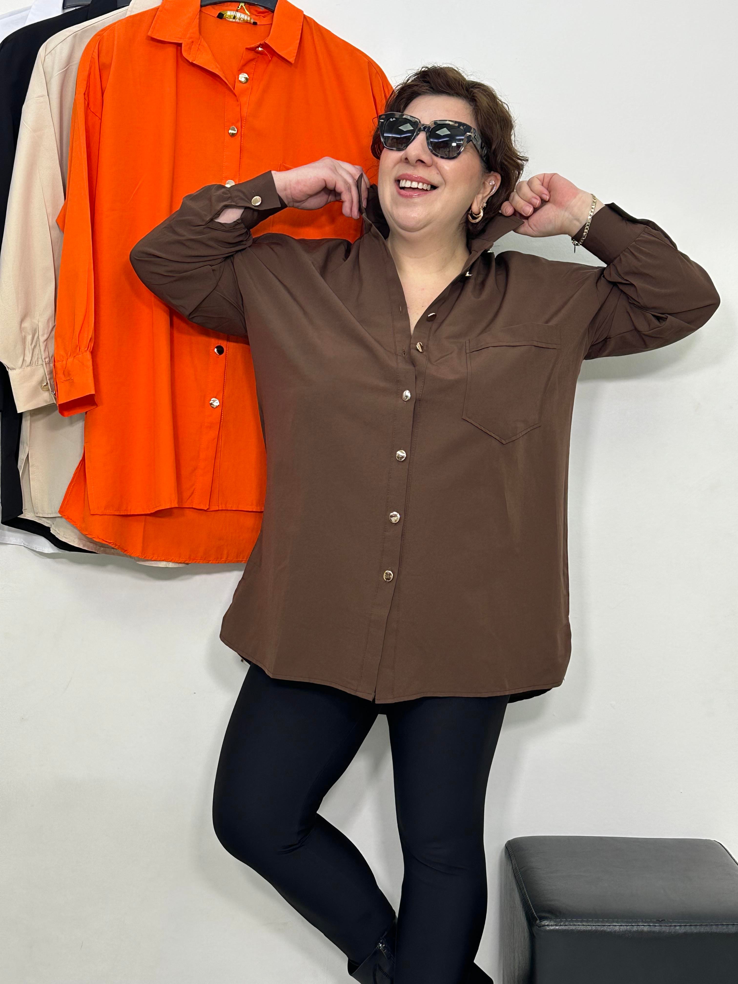 Goldie Poplin Basic Gömlek Kahverengi