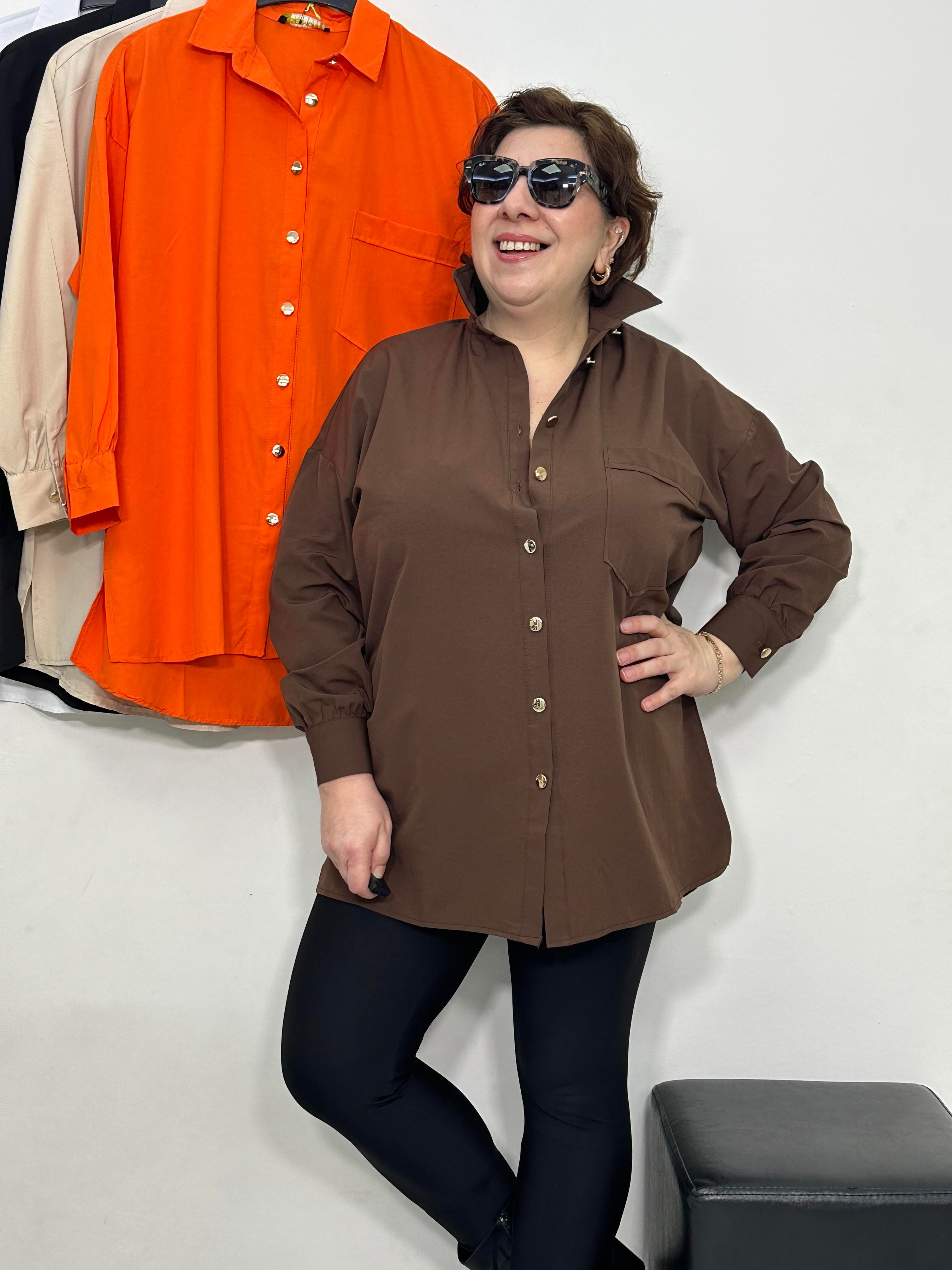 Goldie Poplin Basic Gömlek Kahverengi