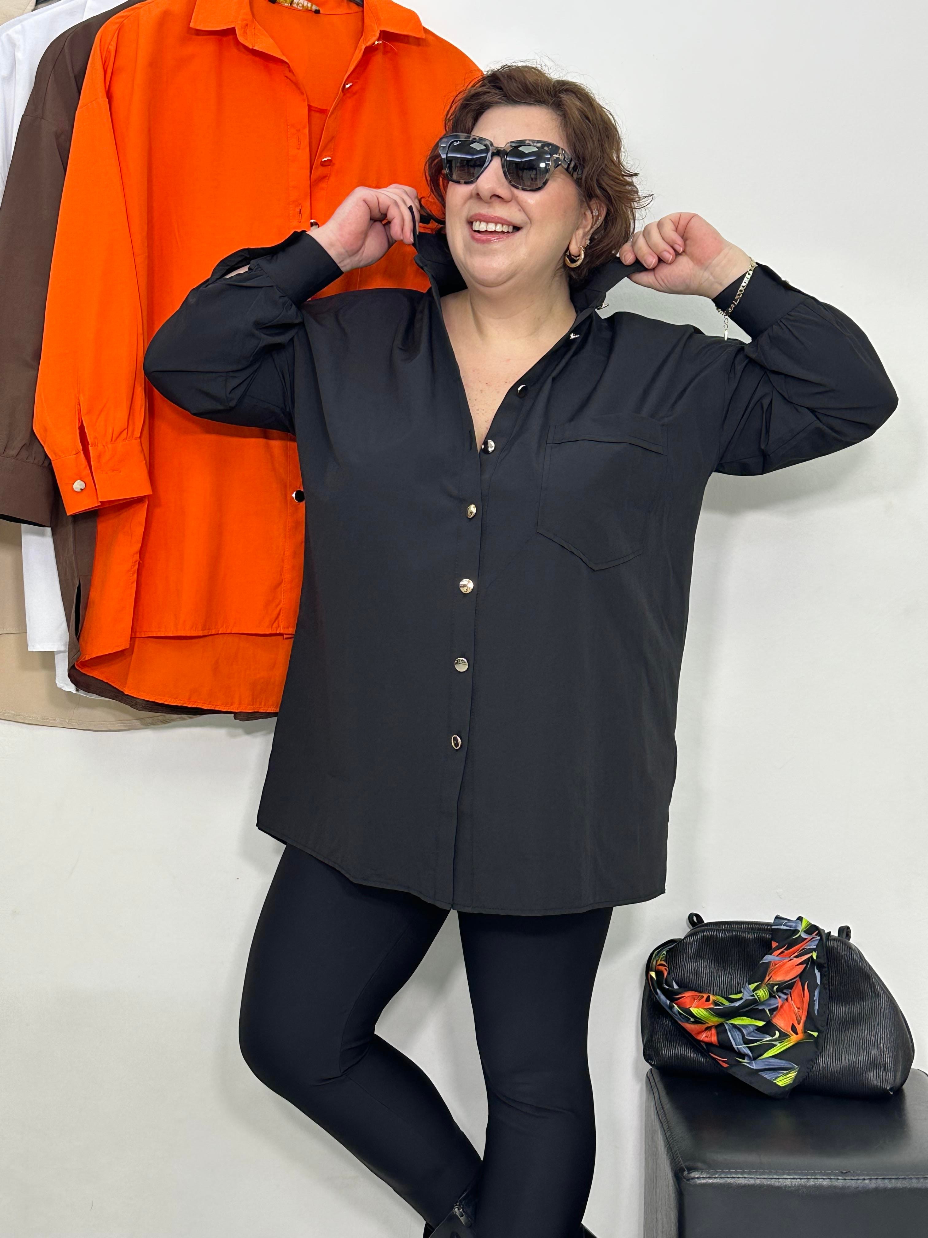 Goldie Poplin Basic Gömlek Siyah