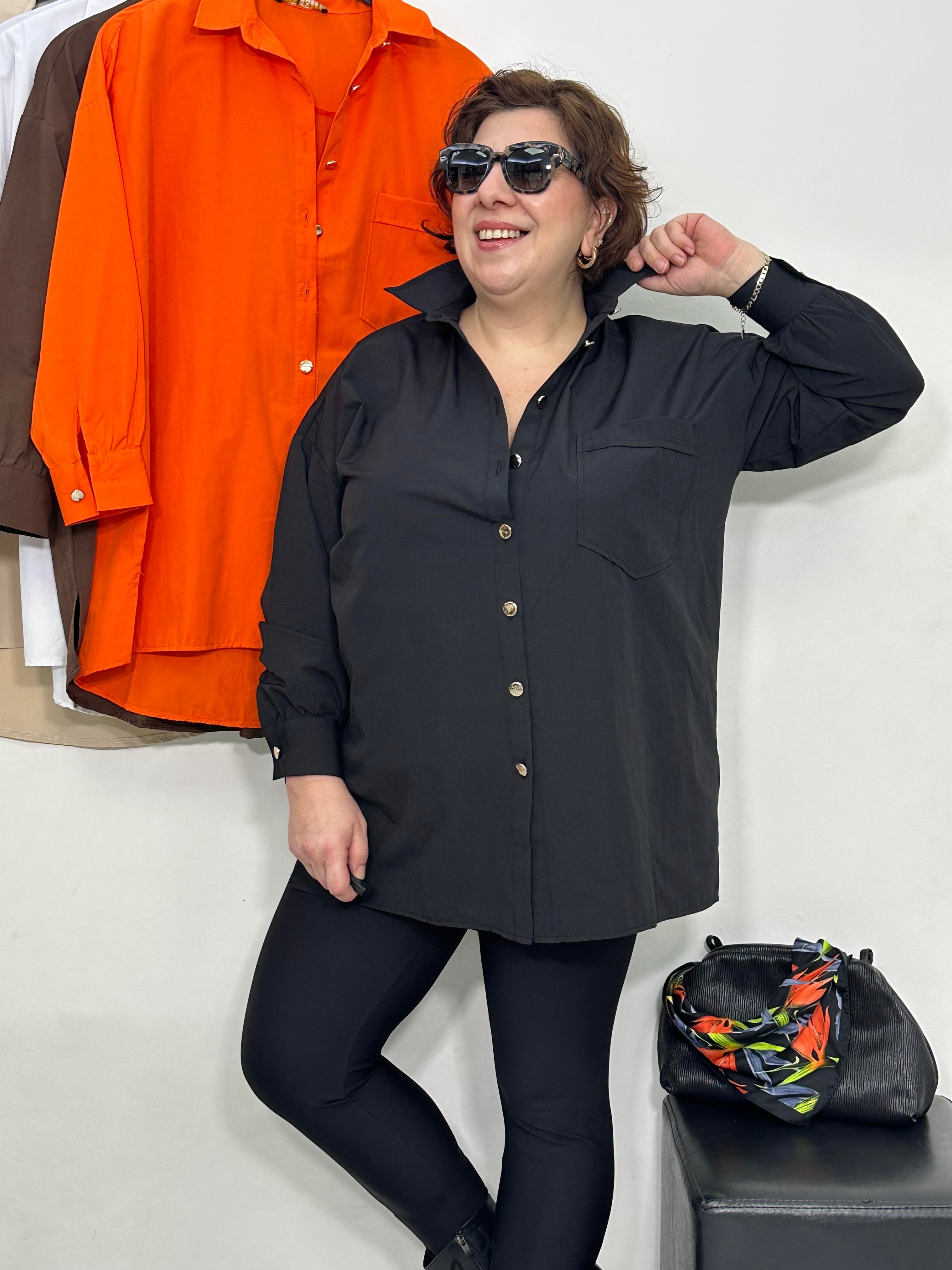 Goldie Poplin Basic Gömlek Siyah