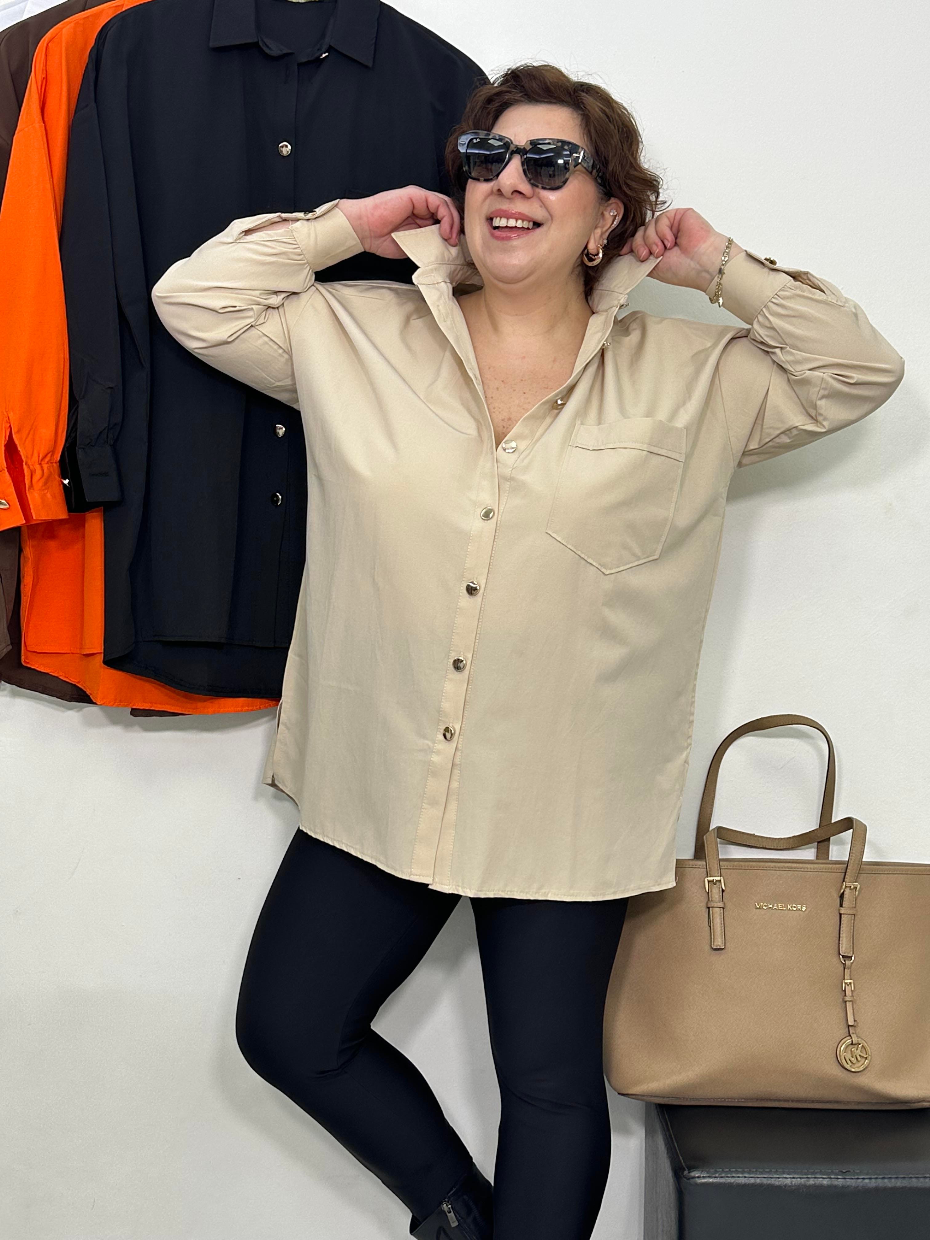 Goldie Poplin Basic Gömlek Taş