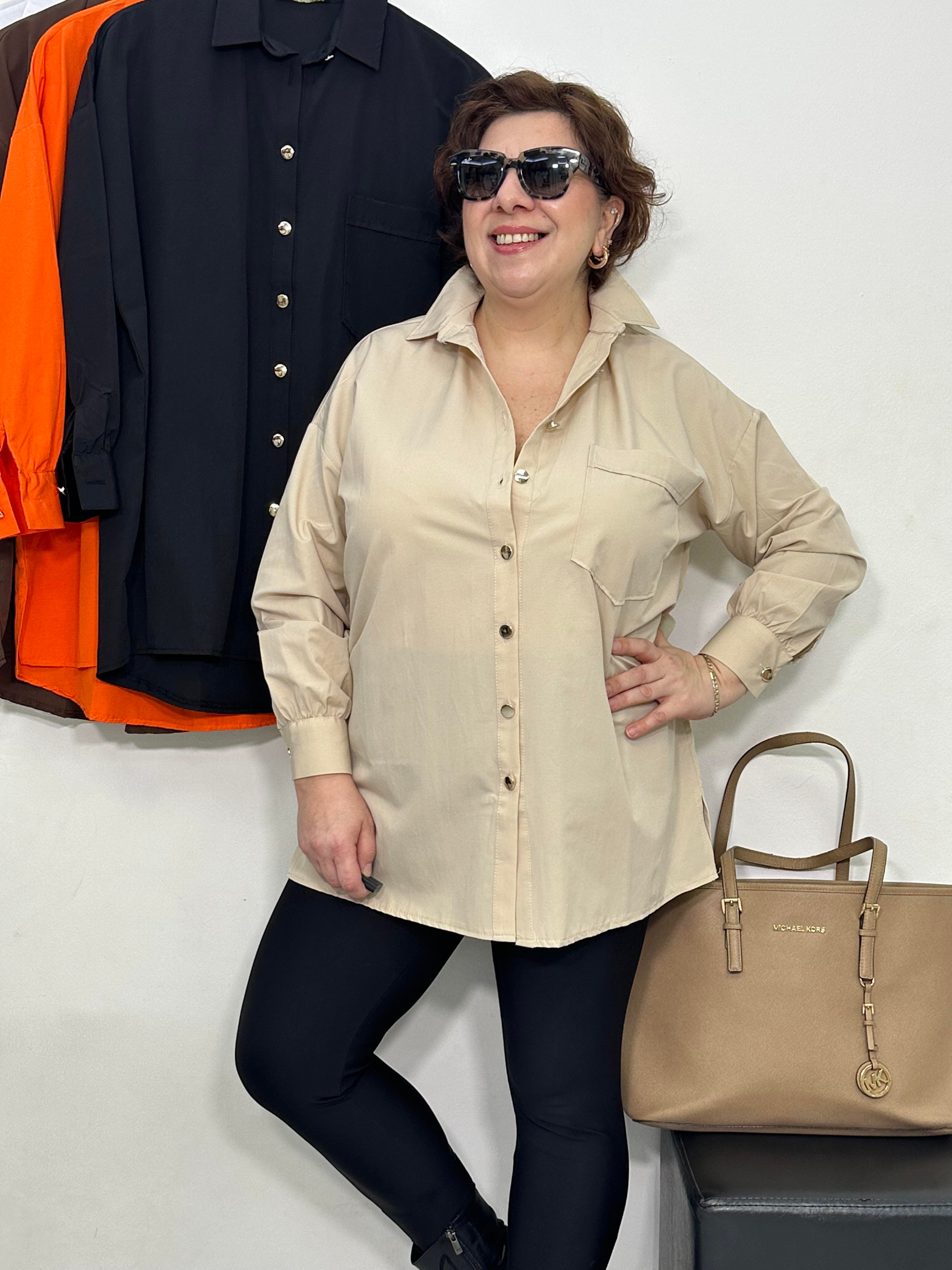Goldie Poplin Basic Gömlek Taş
