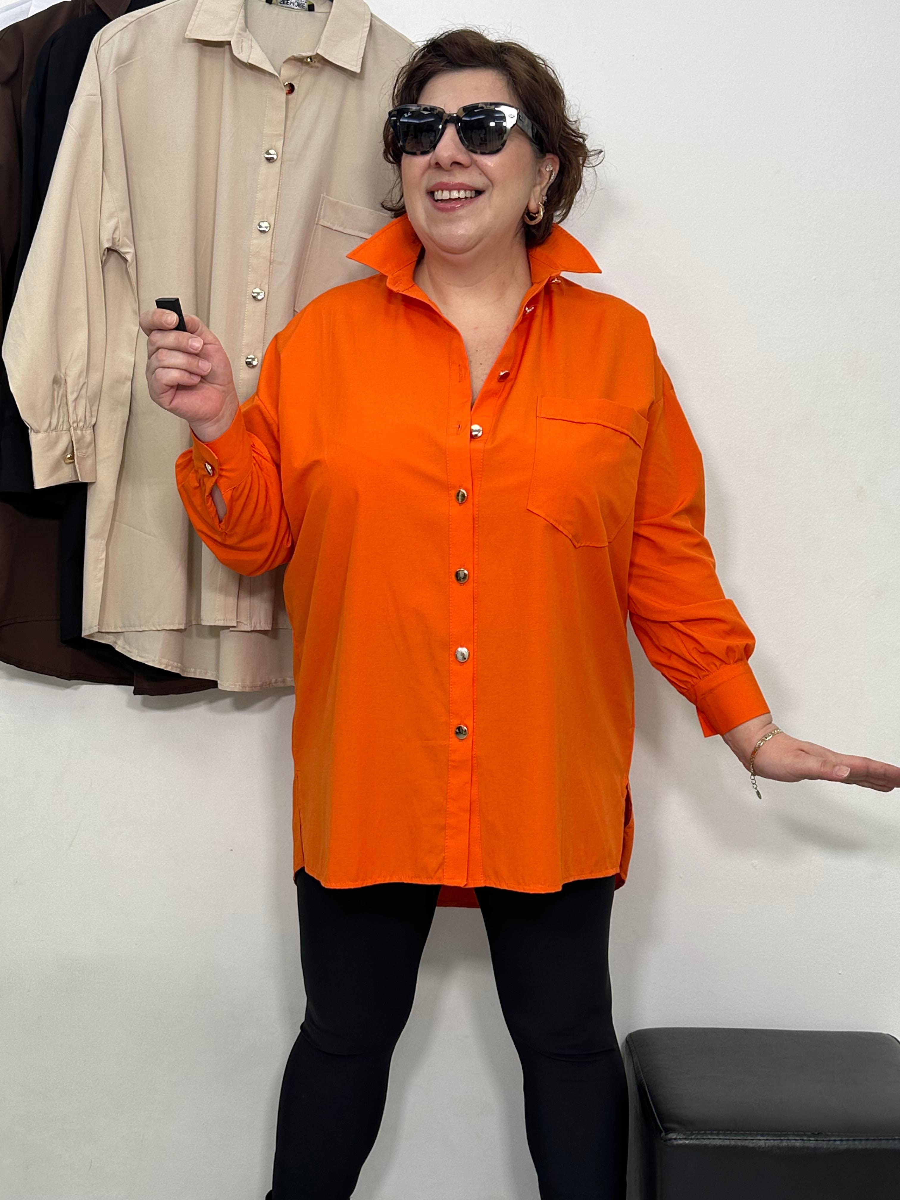 Goldie Poplin Basic Gömlek Turuncu