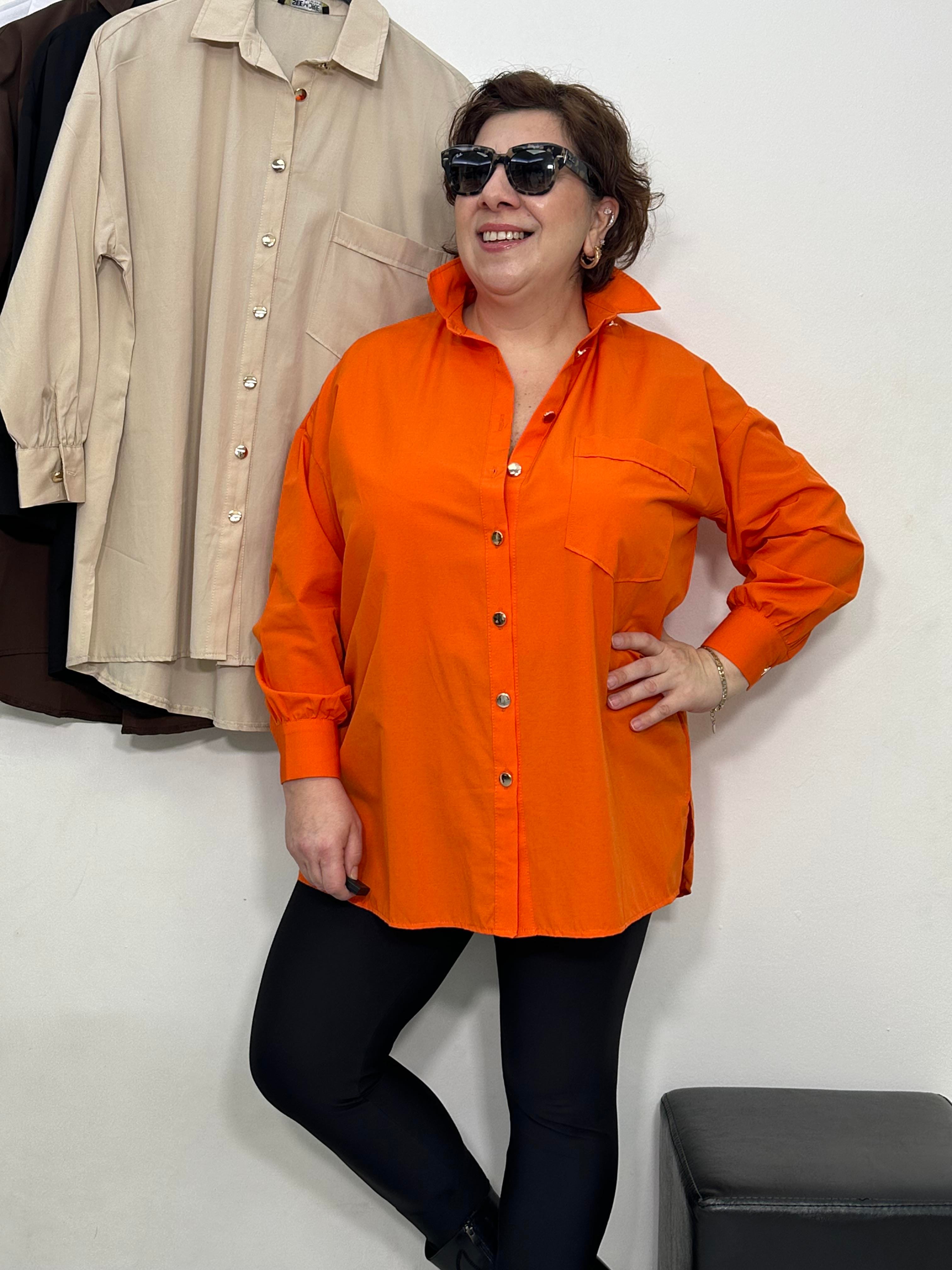 Goldie Poplin Basic Gömlek Turuncu
