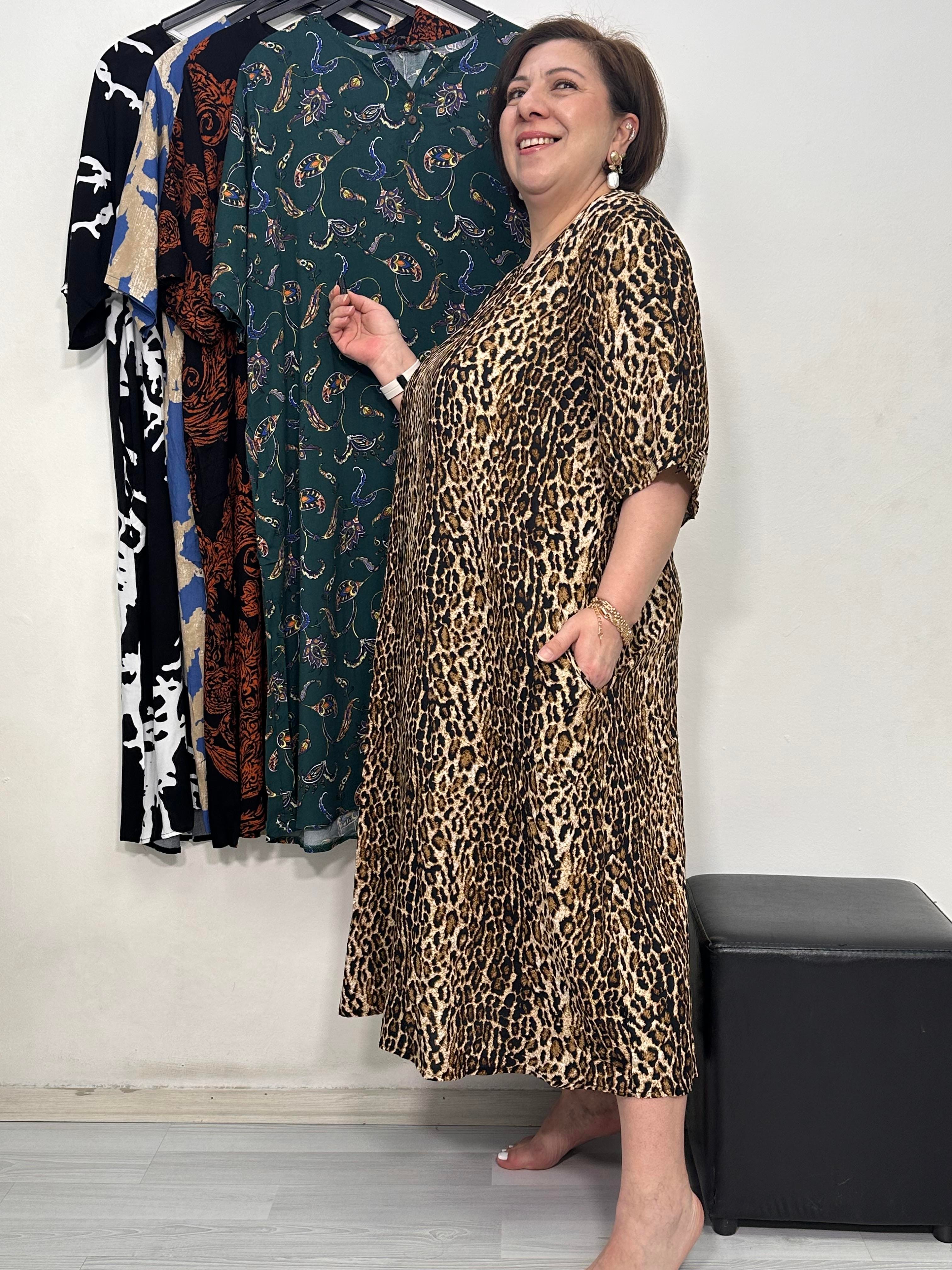 Greta Yarım Patlı Elbise Leopar Desen