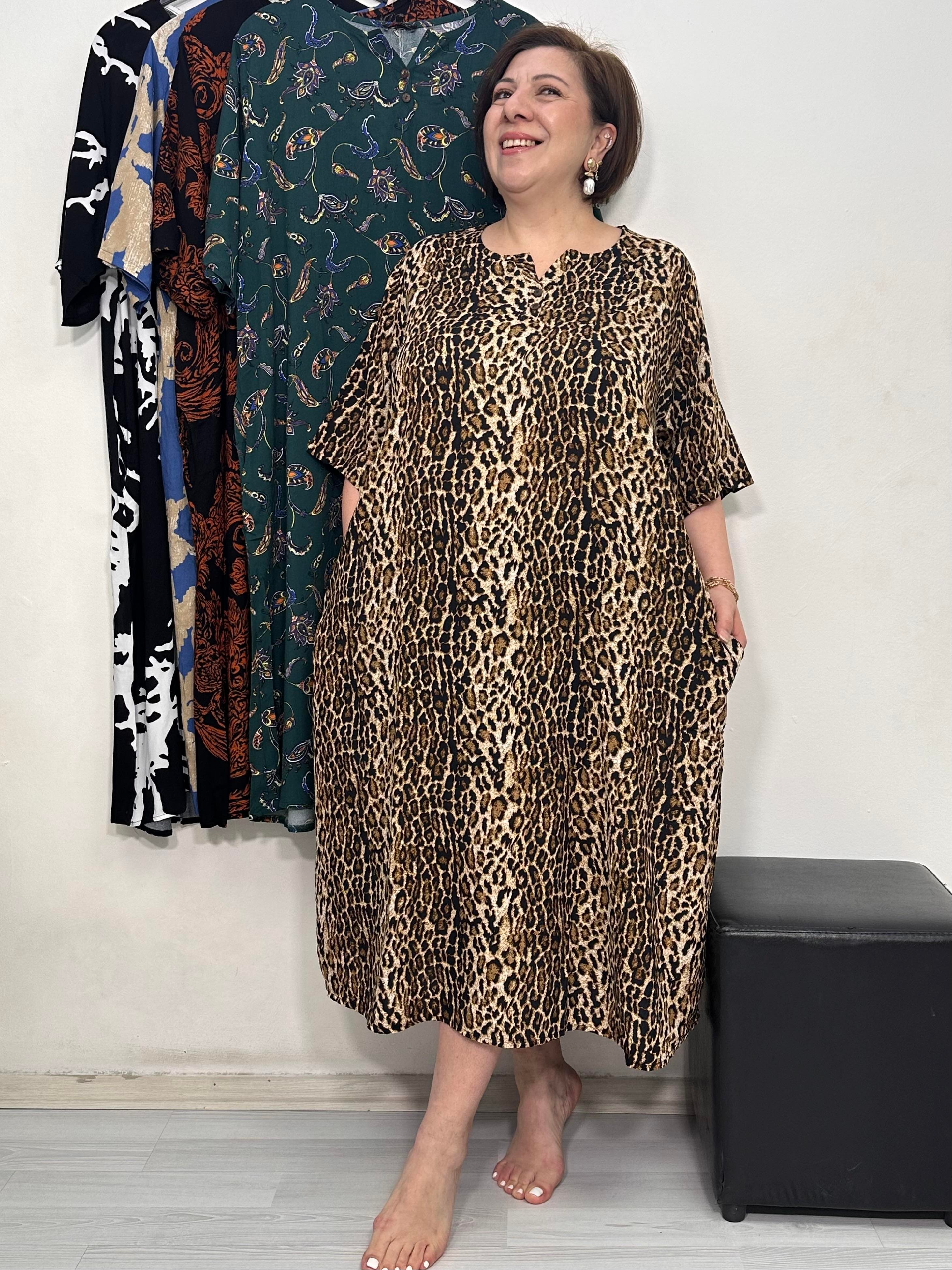 Greta Yarım Patlı Elbise Leopar Desen