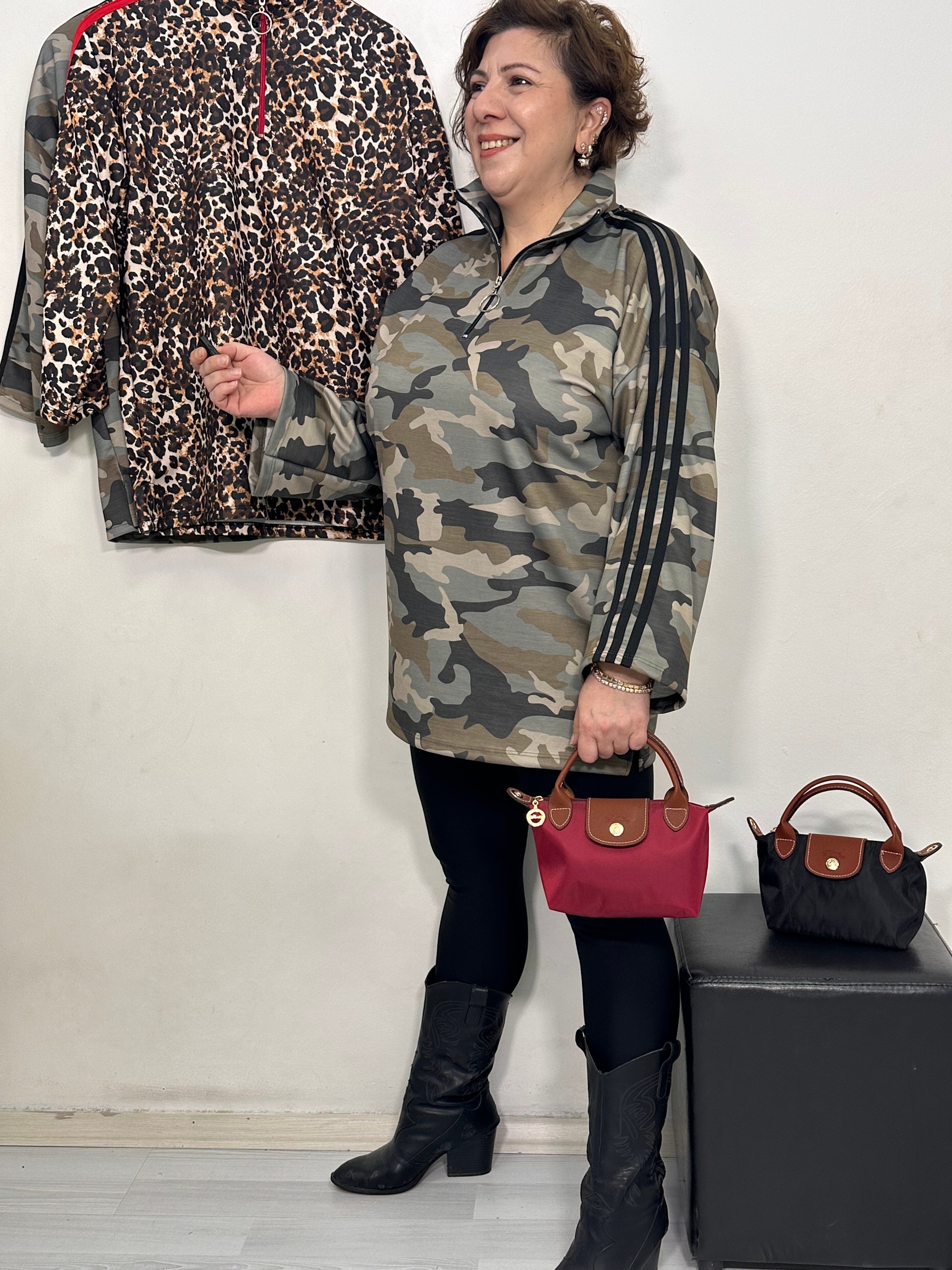 Hailey Fermuarlı Sweat Kamuflaj Desen