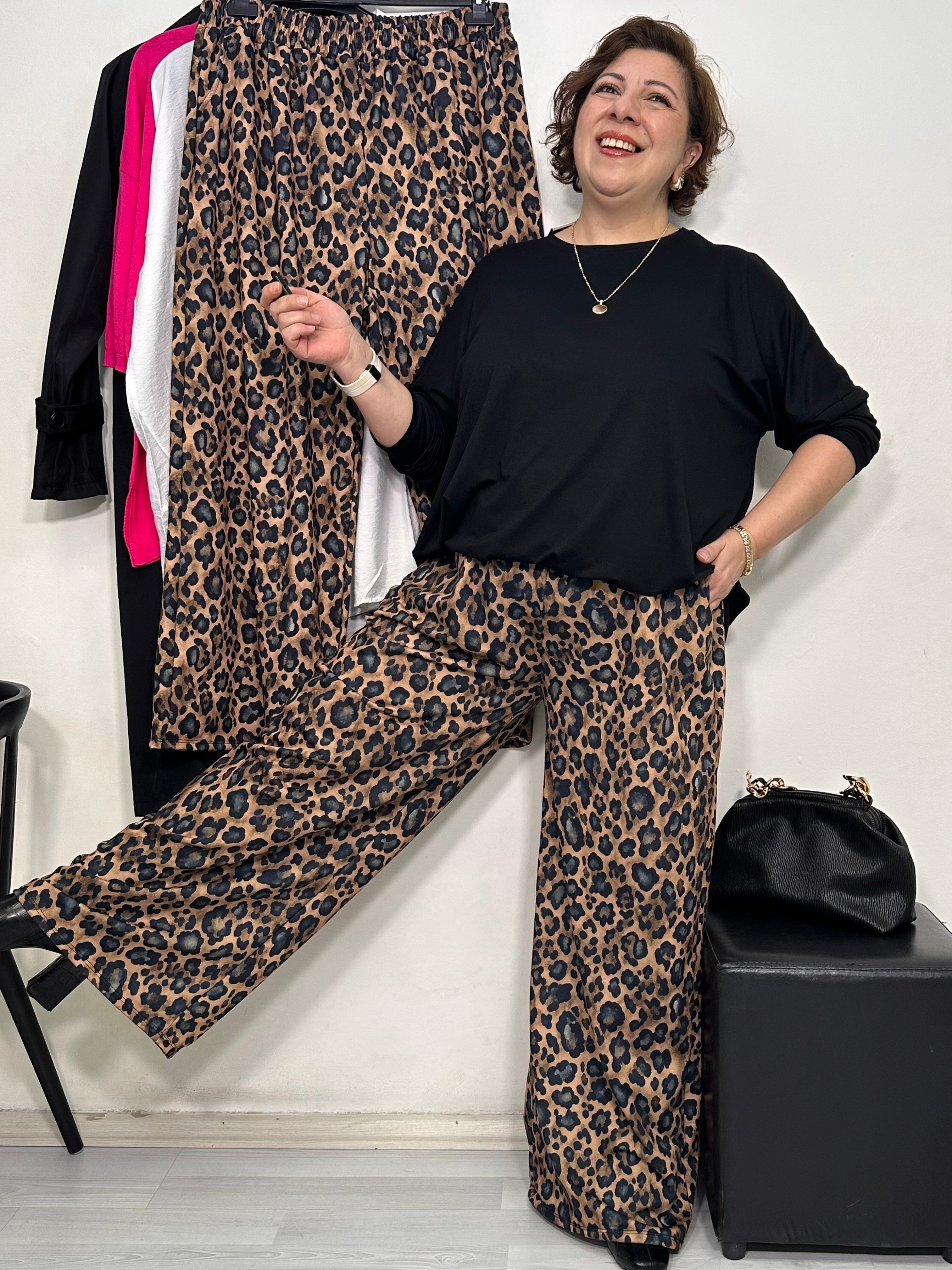 Mira Leopar Desen Palazzo Pantolon