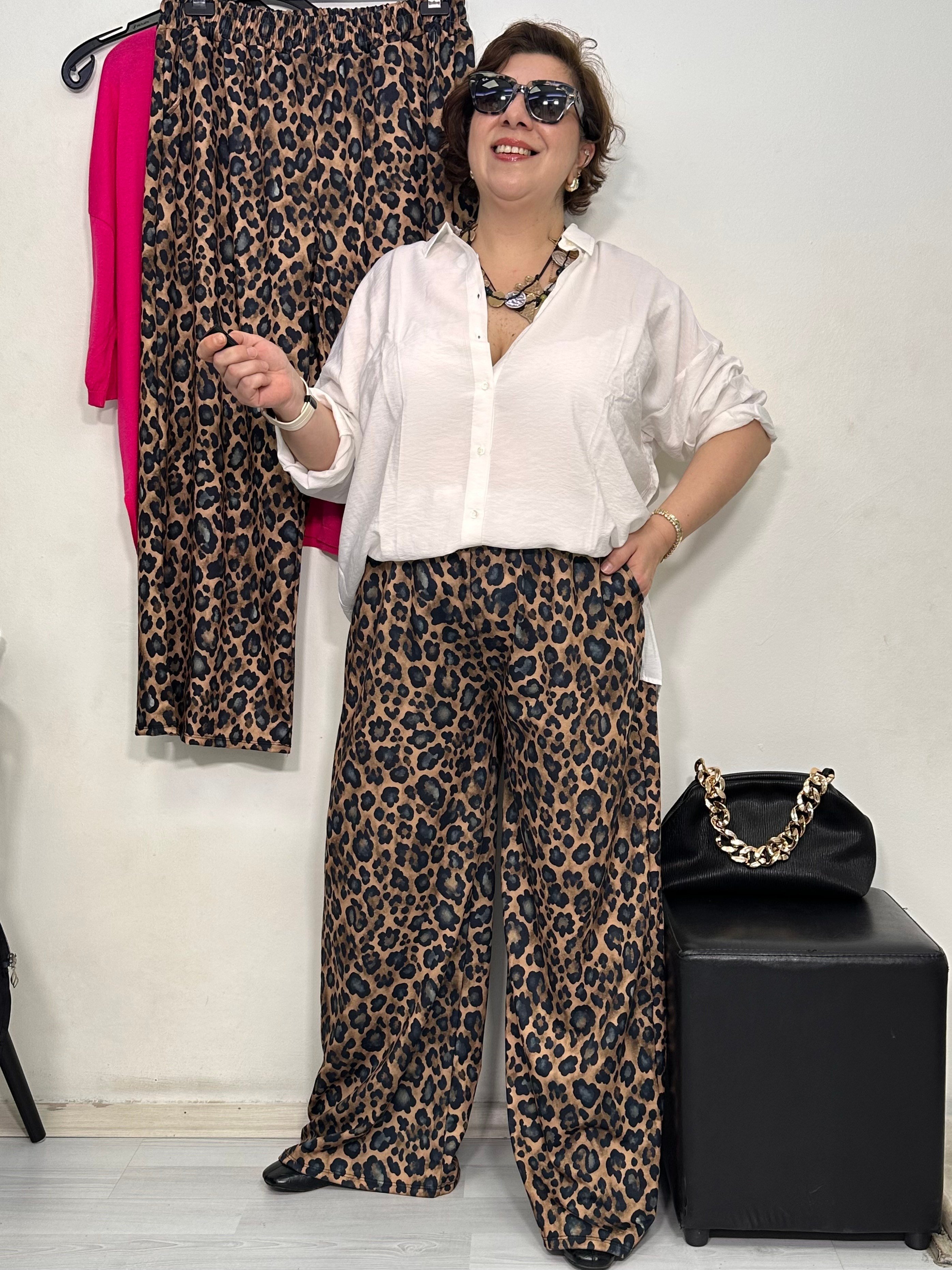 Mira Leopar Desen Palazzo Pantolon