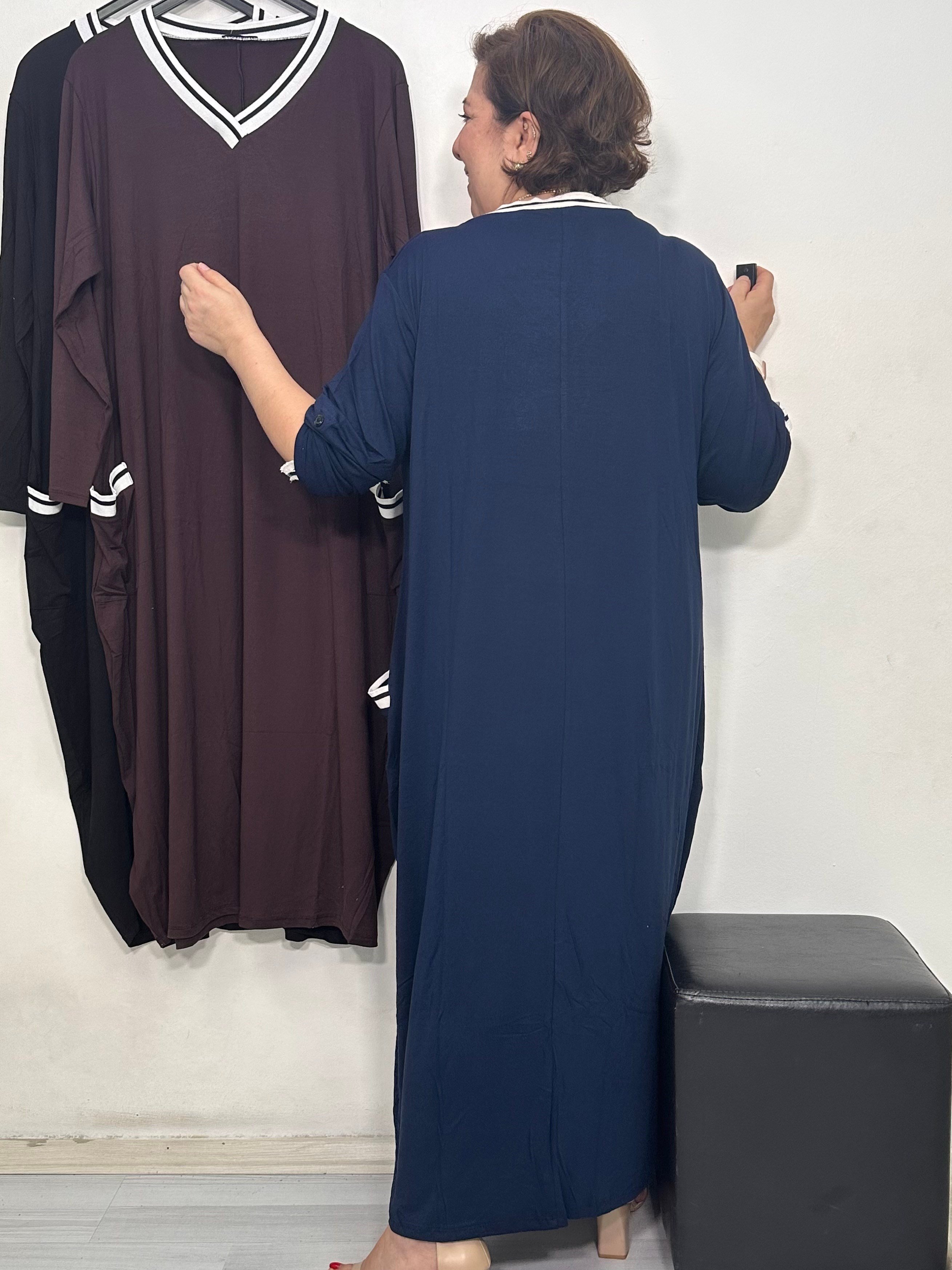 Mira Ribana Detaylı V Yaka Elbise Lacivert
