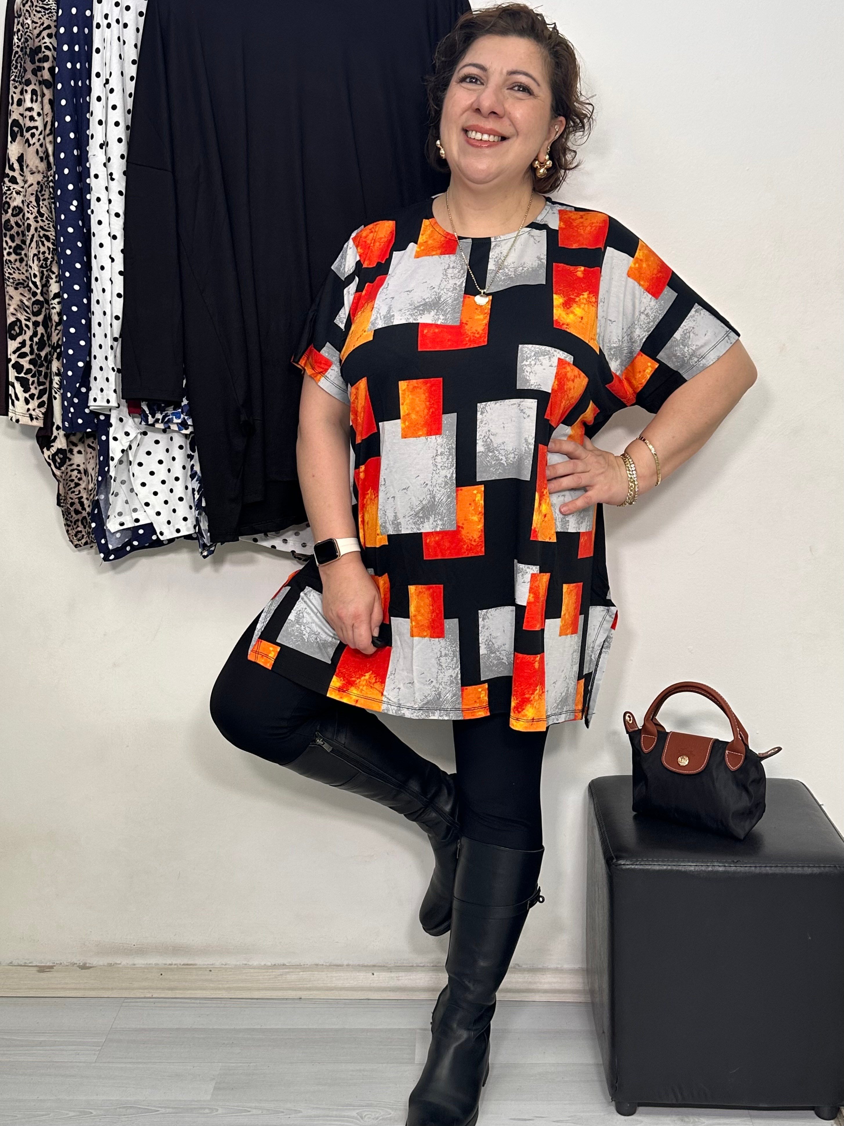Mira Tshirt Turuncu Geo Desen