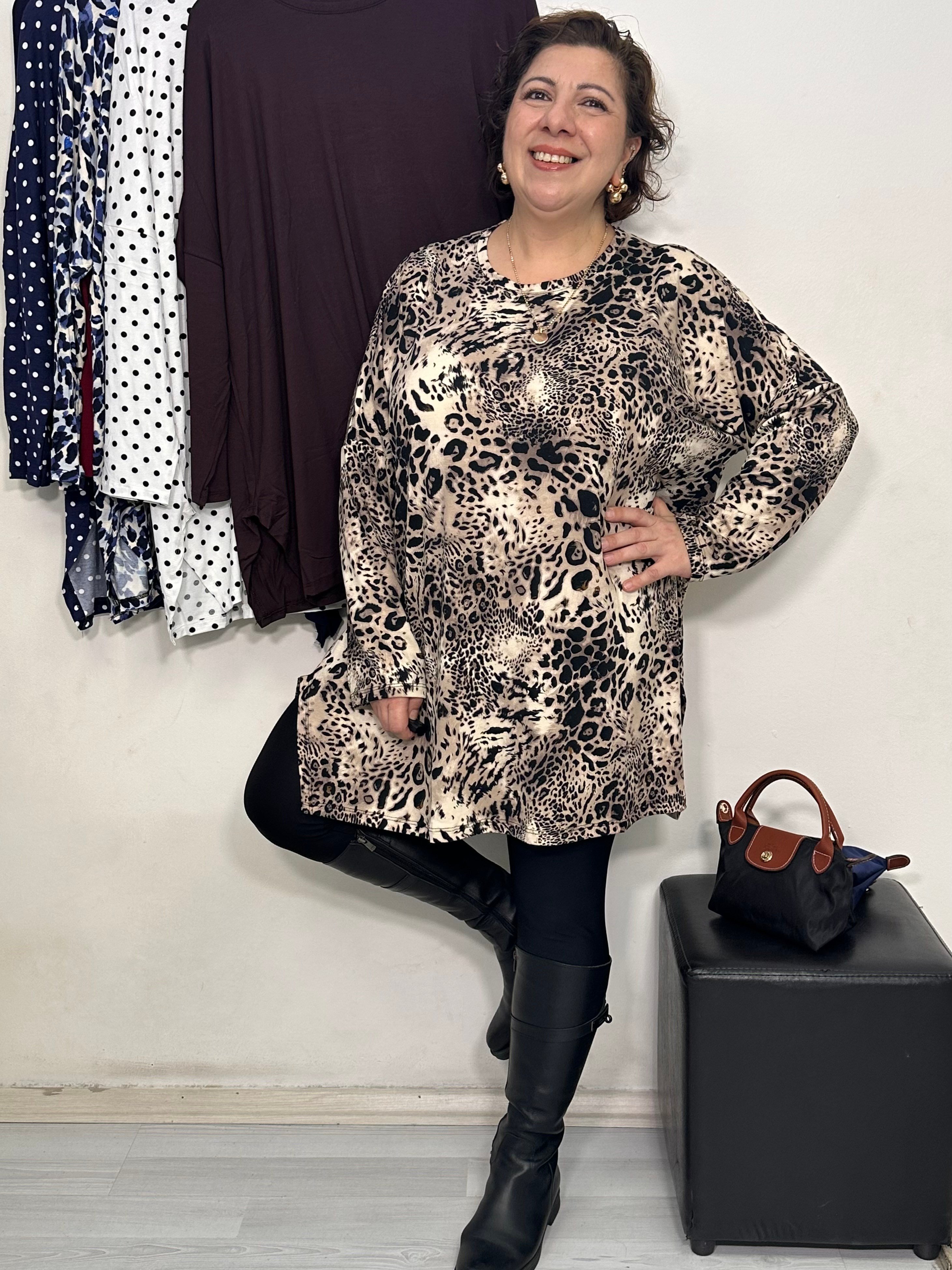 Mira Uzun Kol Tshirt Leopar Desen
