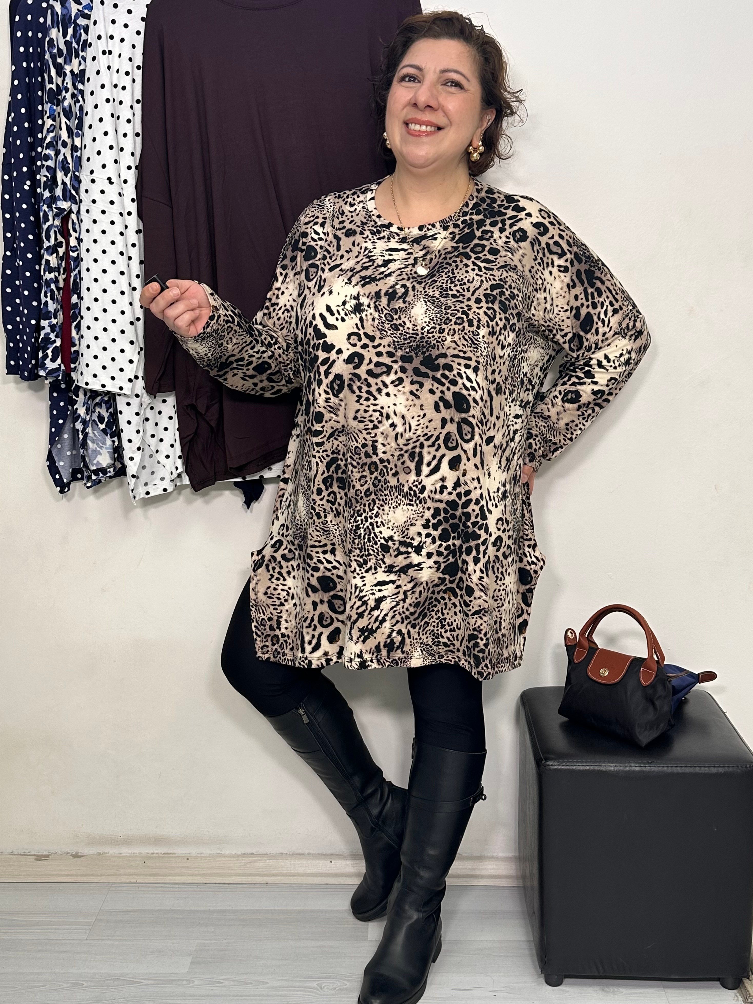 Mira Uzun Kol Tshirt Leopar Desen