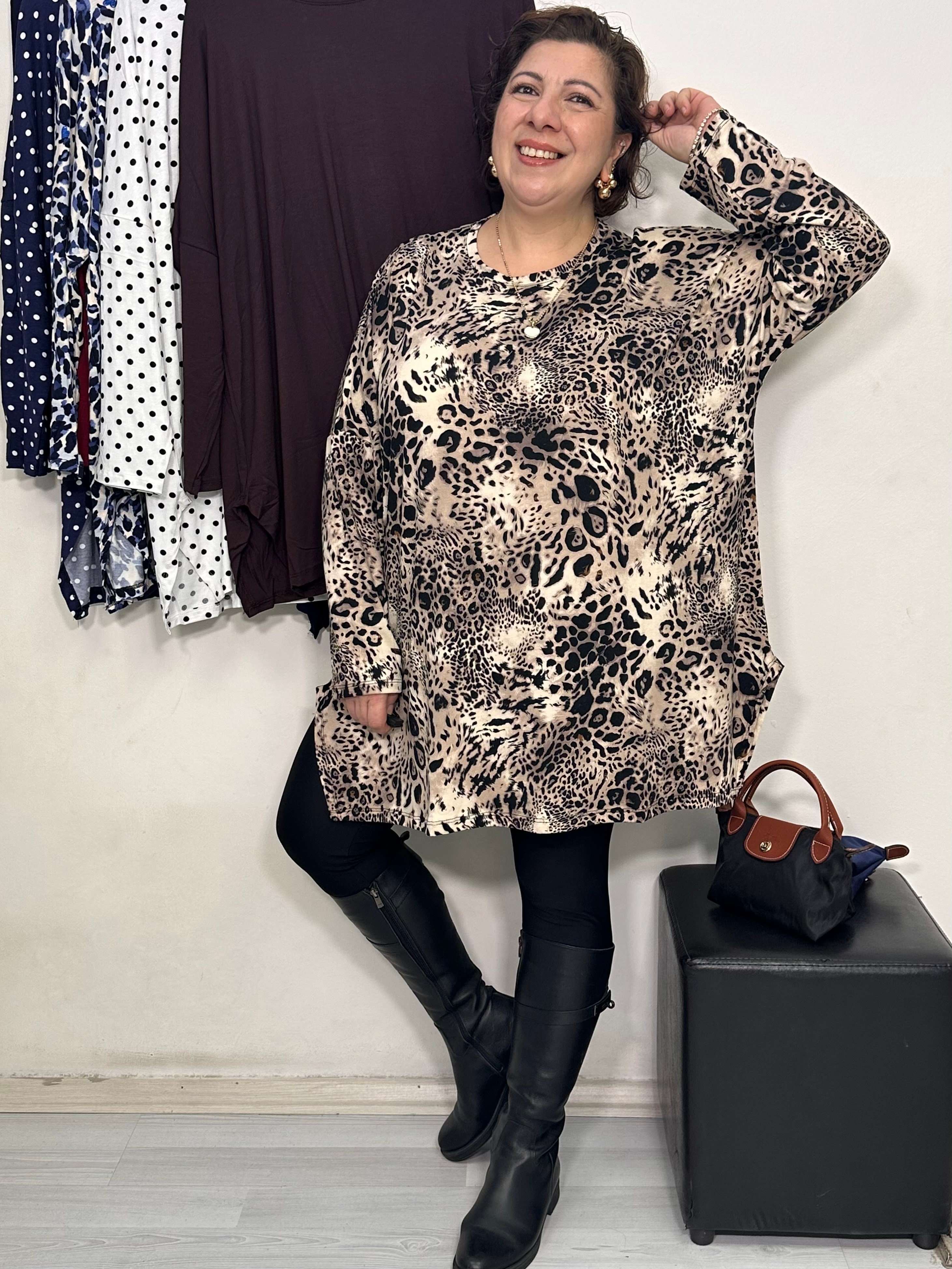 Mira Uzun Kol Tshirt Leopar Desen