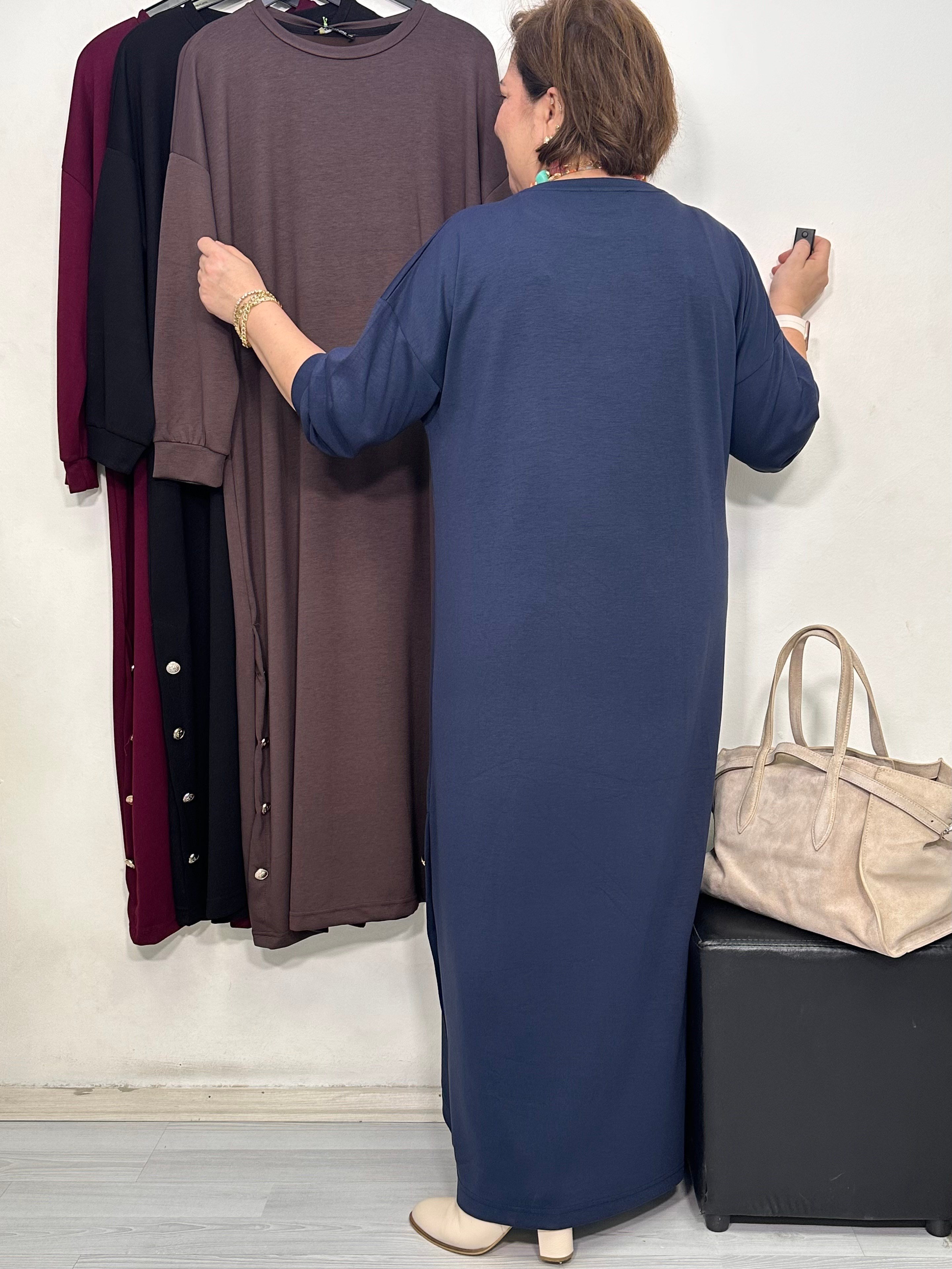 Mocca Düğme Detaylı Elbise Lacivert