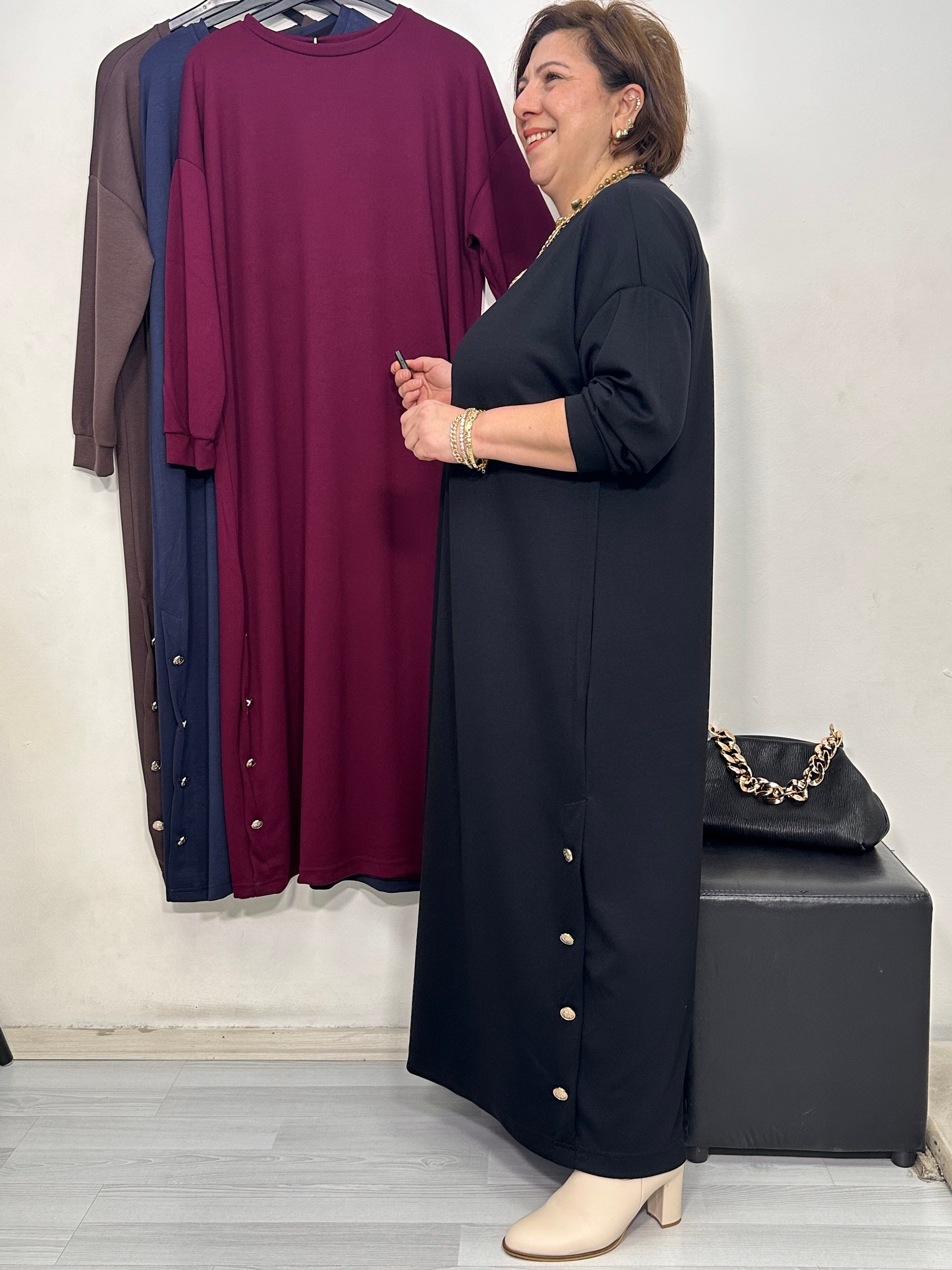 Mocca Düğme Detaylı Elbise Siyah