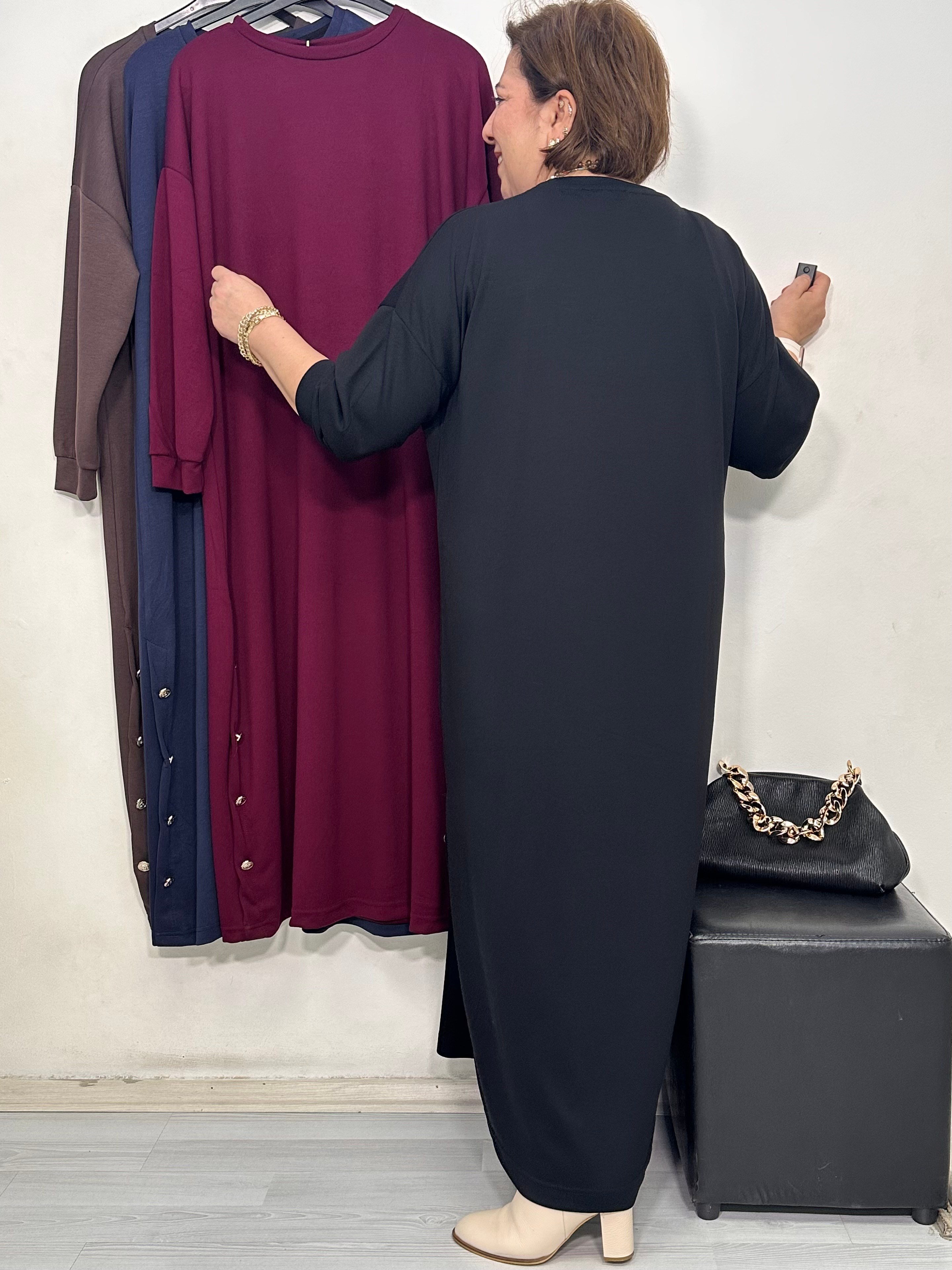 Mocca Düğme Detaylı Elbise Siyah