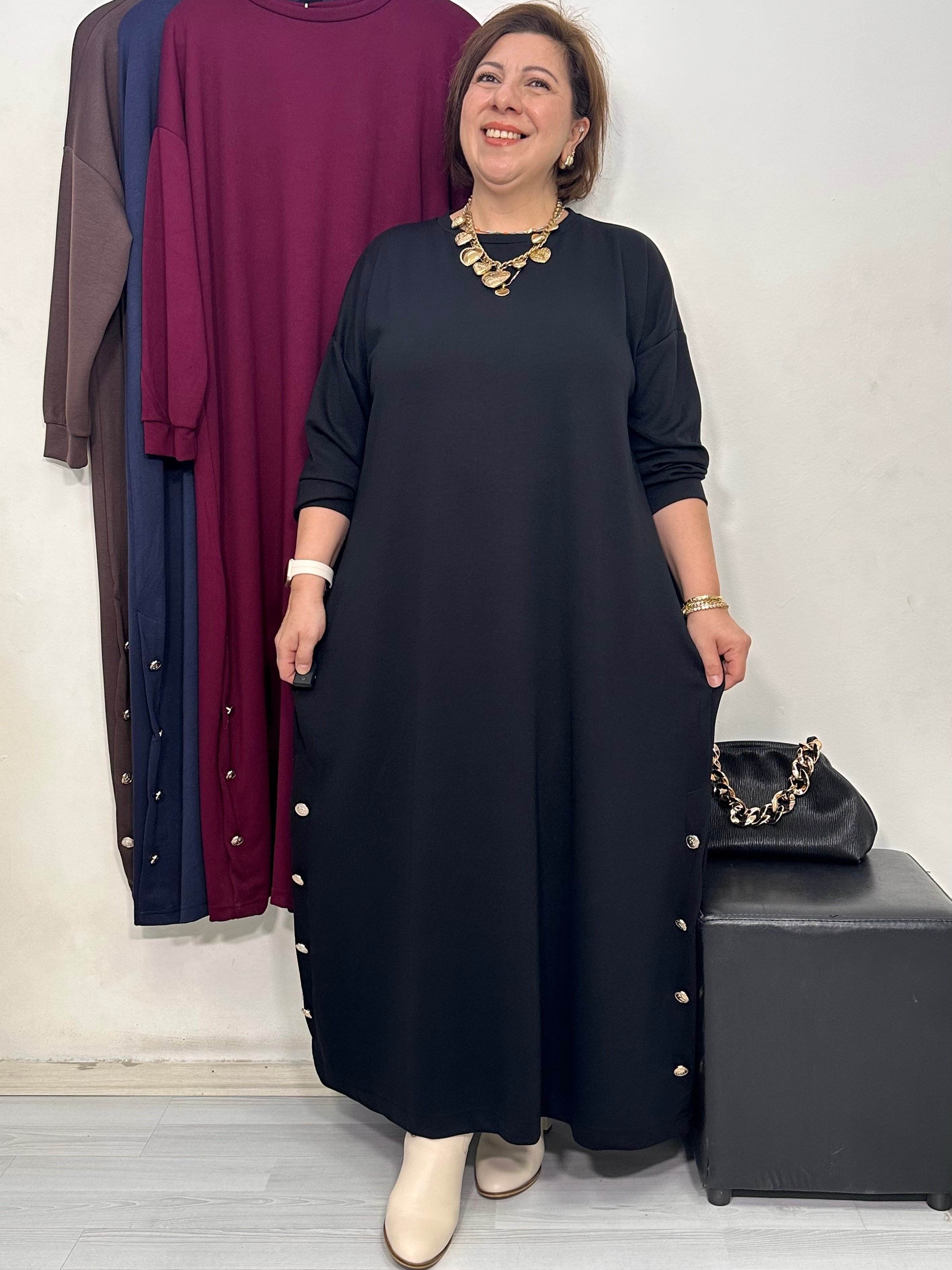 Mocca Düğme Detaylı Elbise Siyah