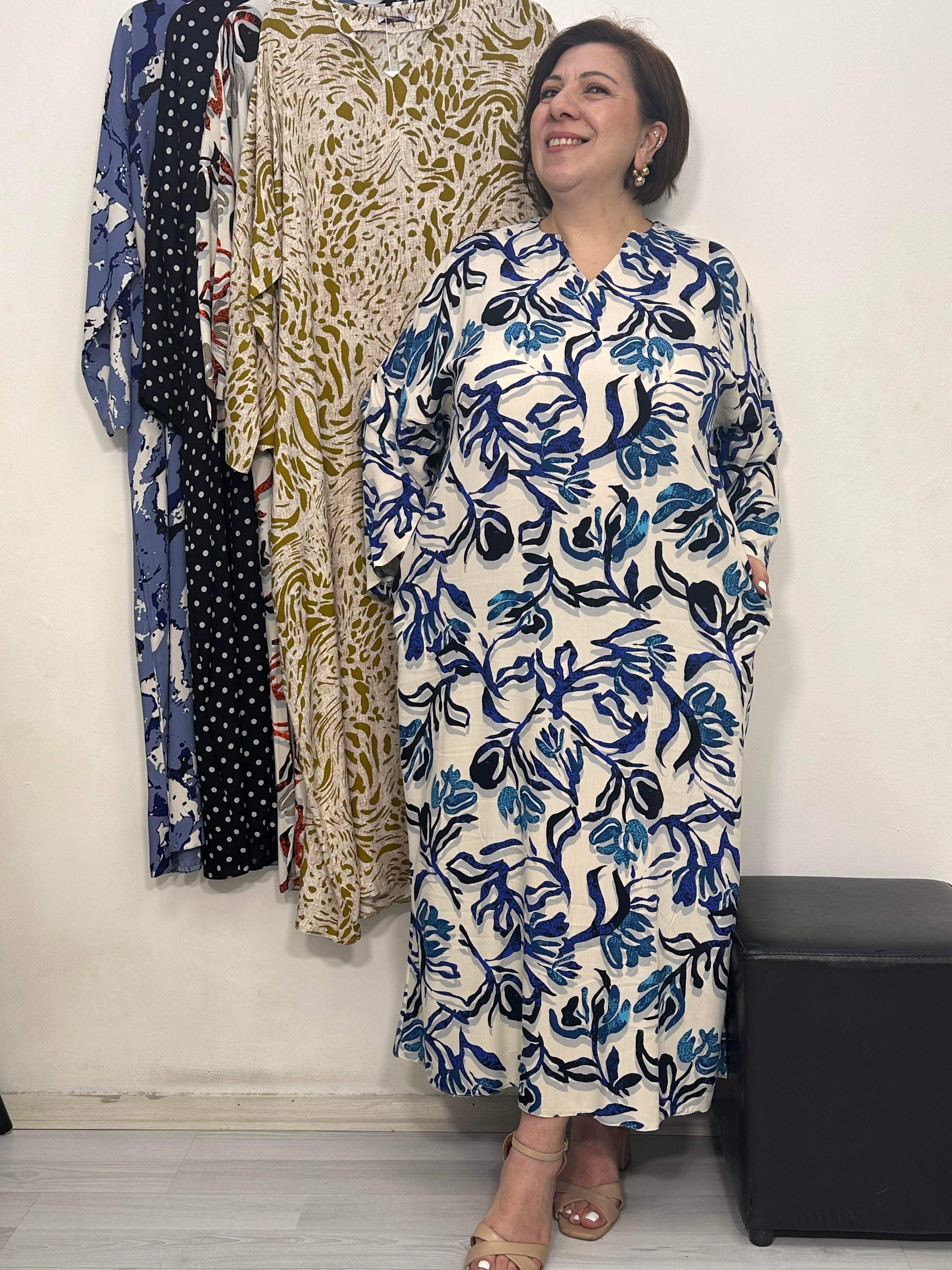 Pearl Elbise Mavi Lale Desen