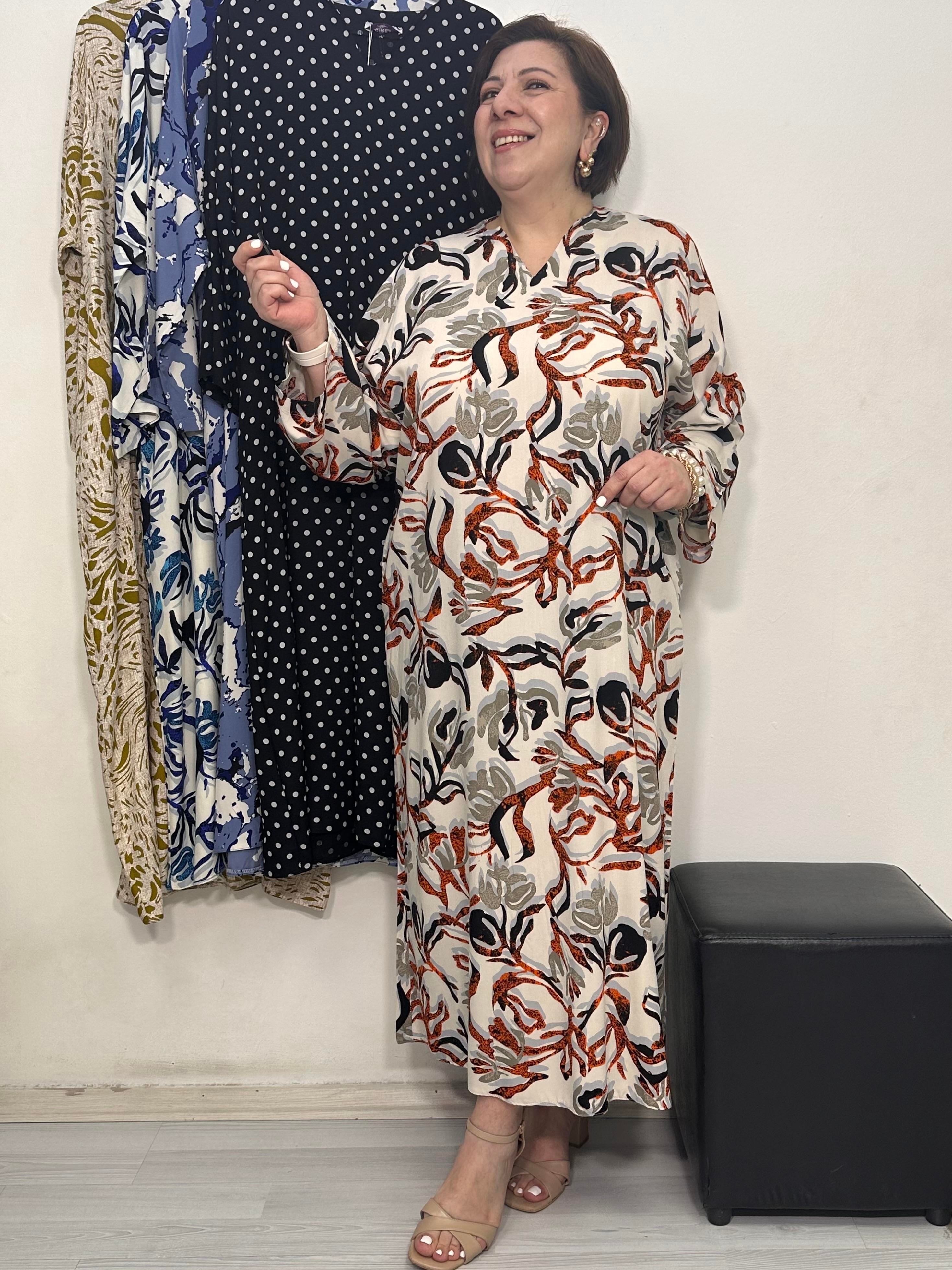 Pearl Elbise Turuncu Lale Desen