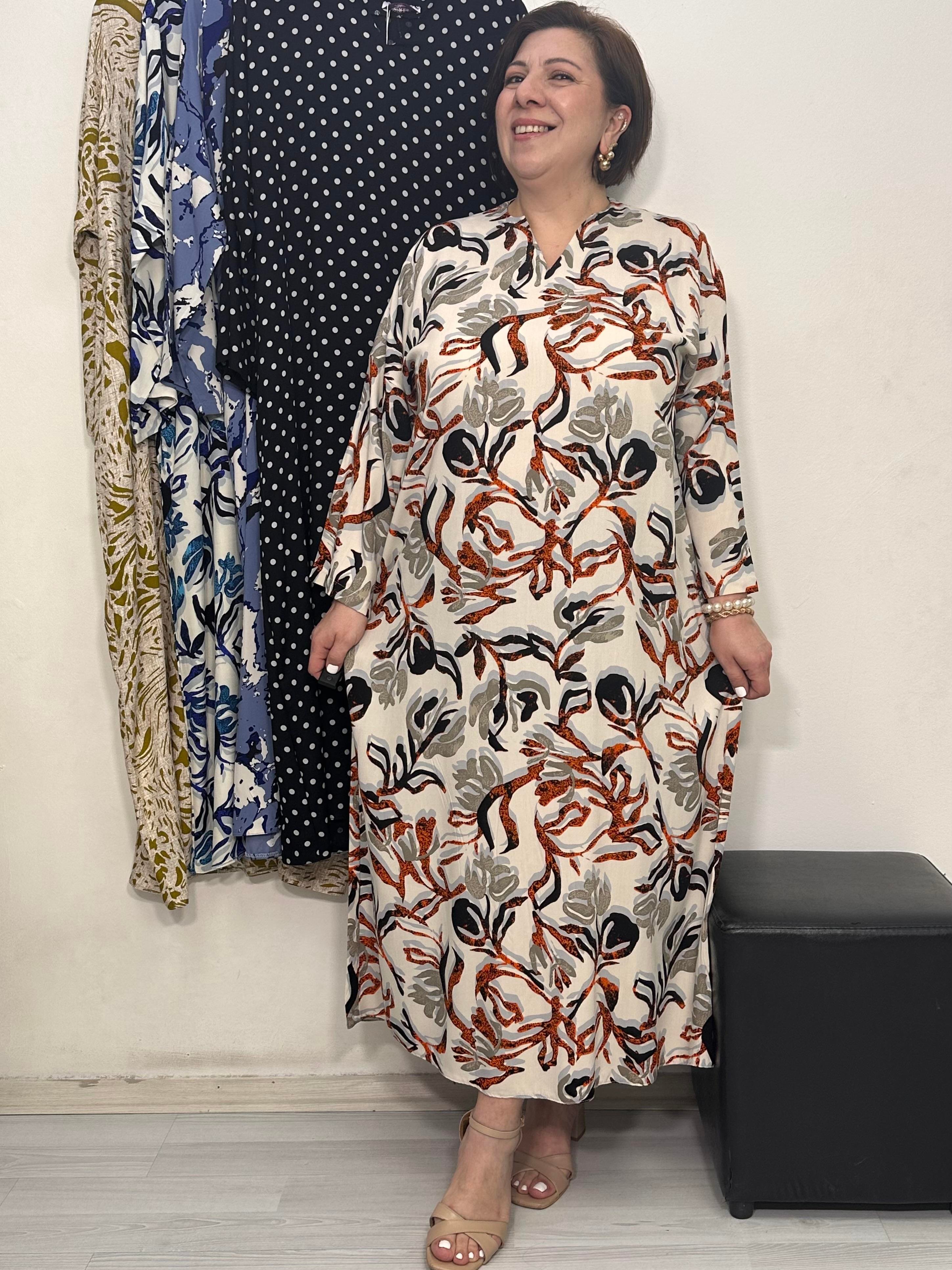 Pearl Elbise Turuncu Lale Desen