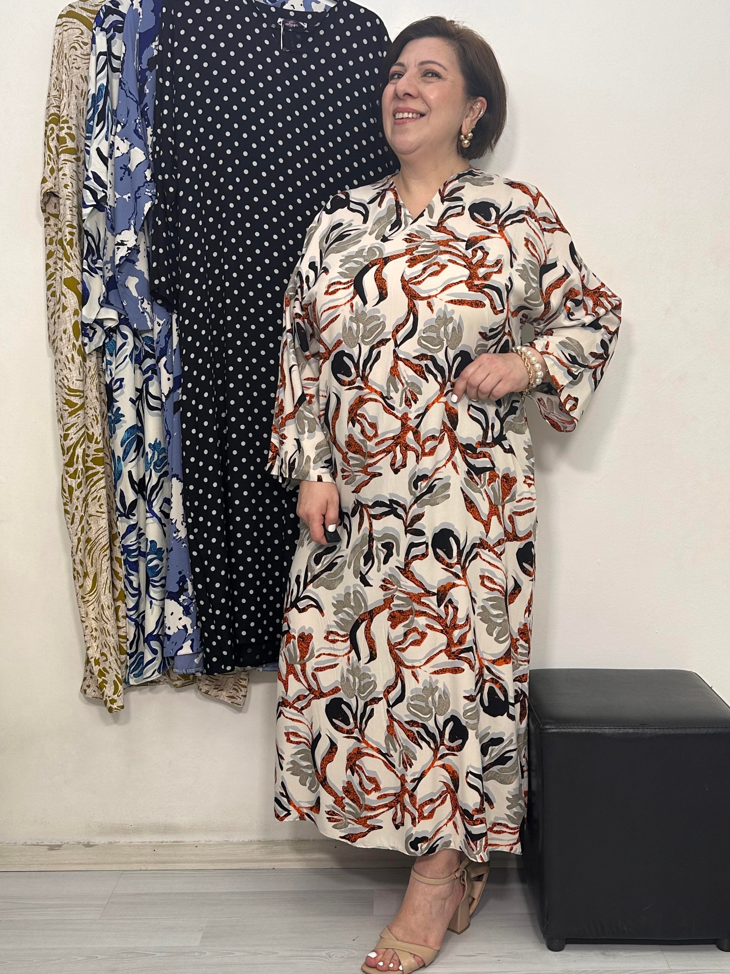 Pearl Elbise Turuncu Lale Desen
