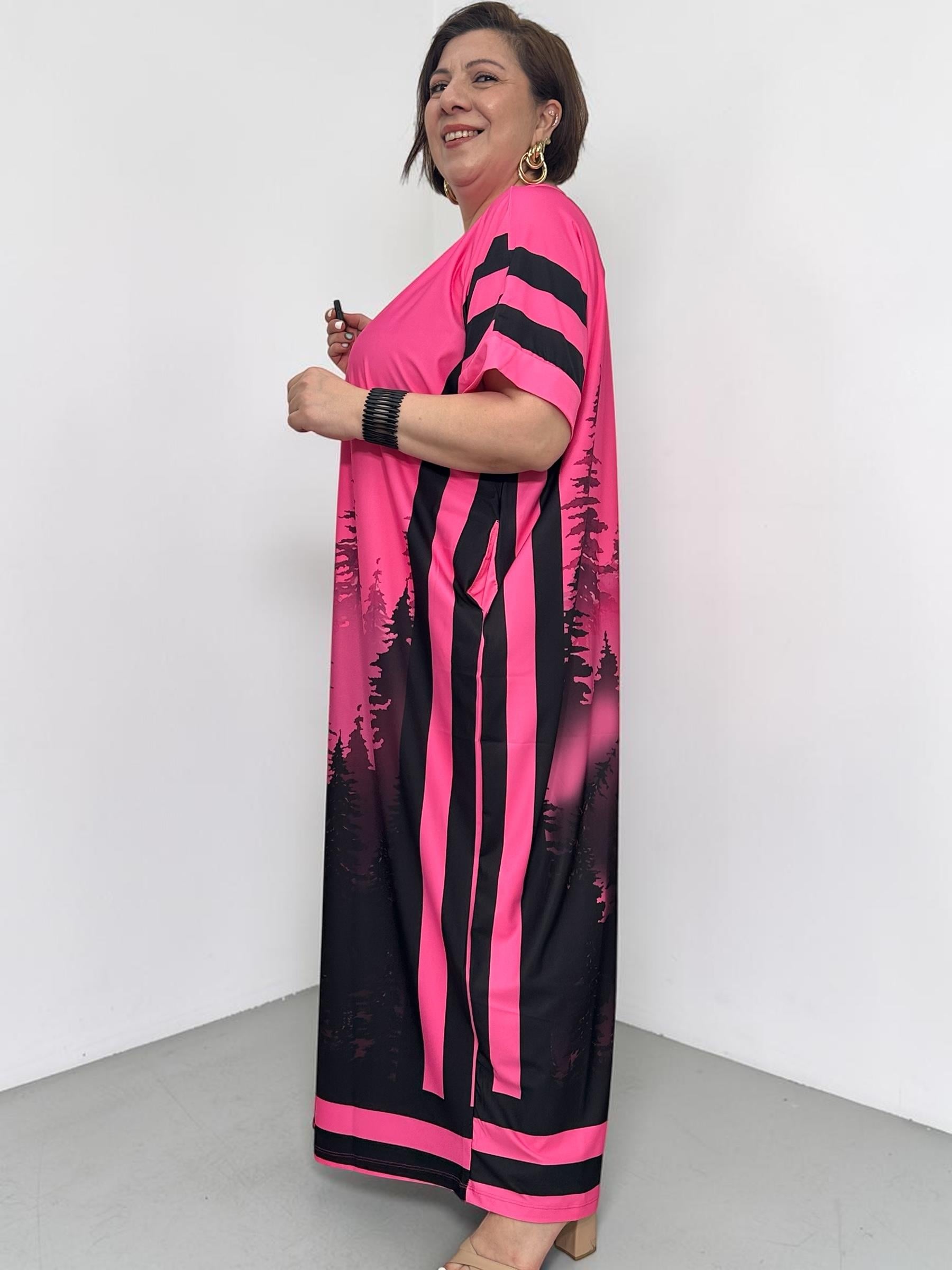 Picasso V Yaka Elbise Pembe