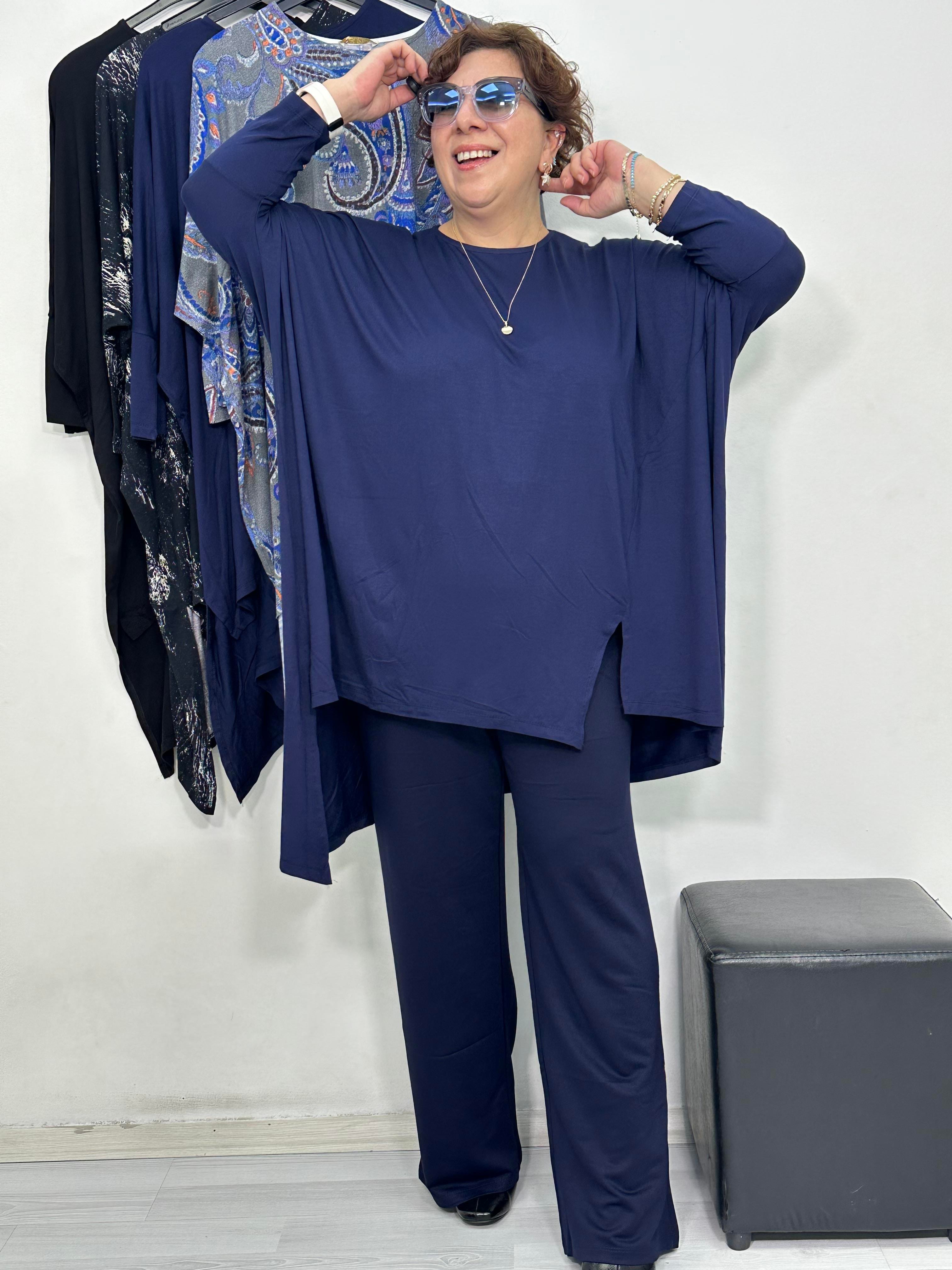 Rita Asimetrik Bluz Lacivert