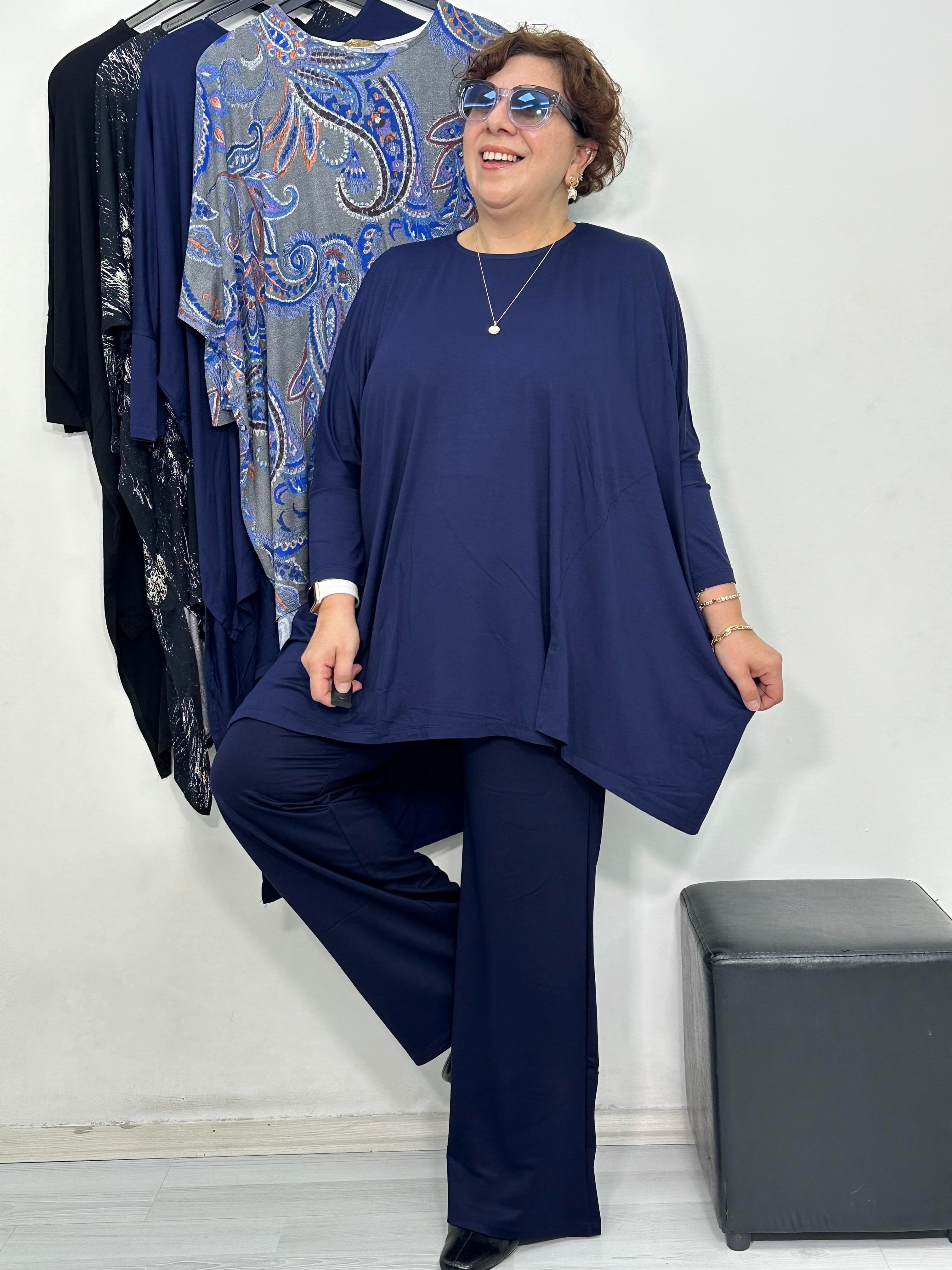 Rita Asimetrik Bluz Lacivert
