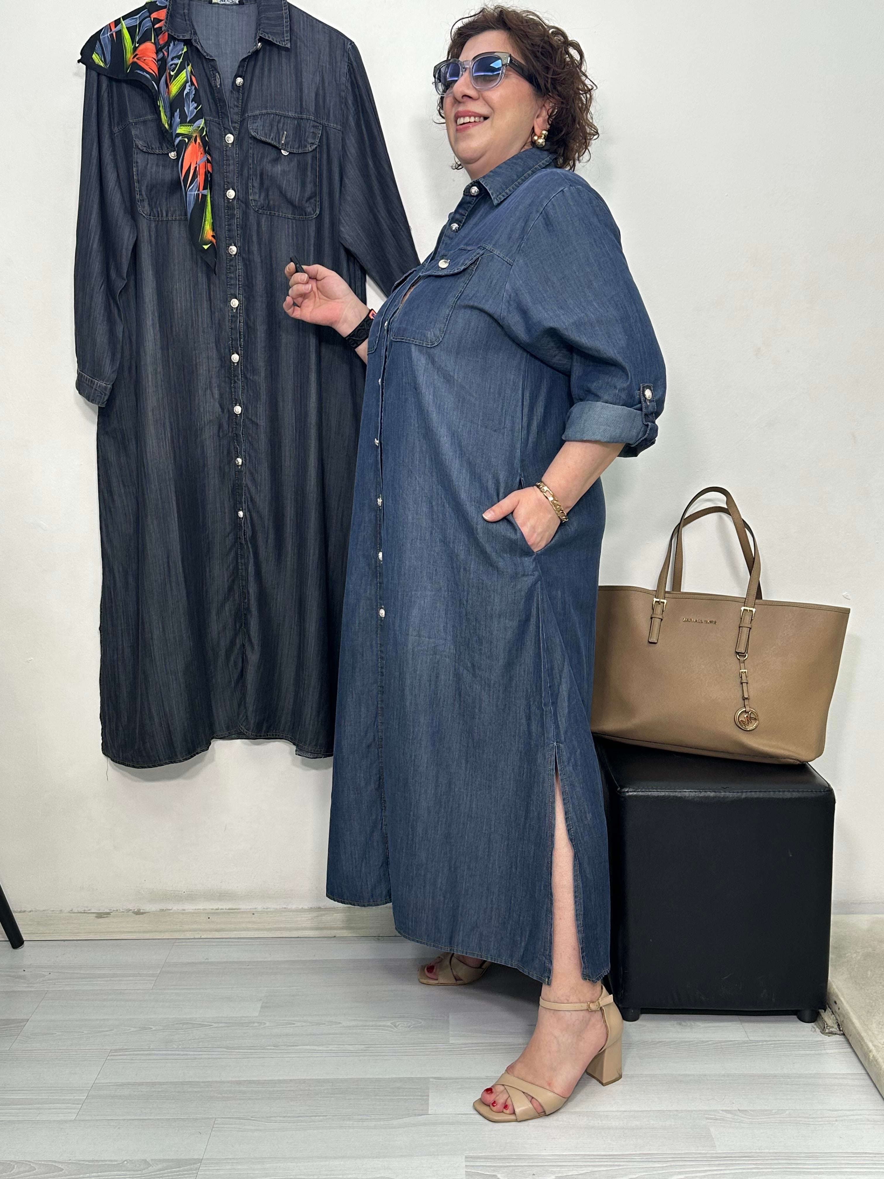 Rocco Tencel Denim Gömlek Elbise İndigo