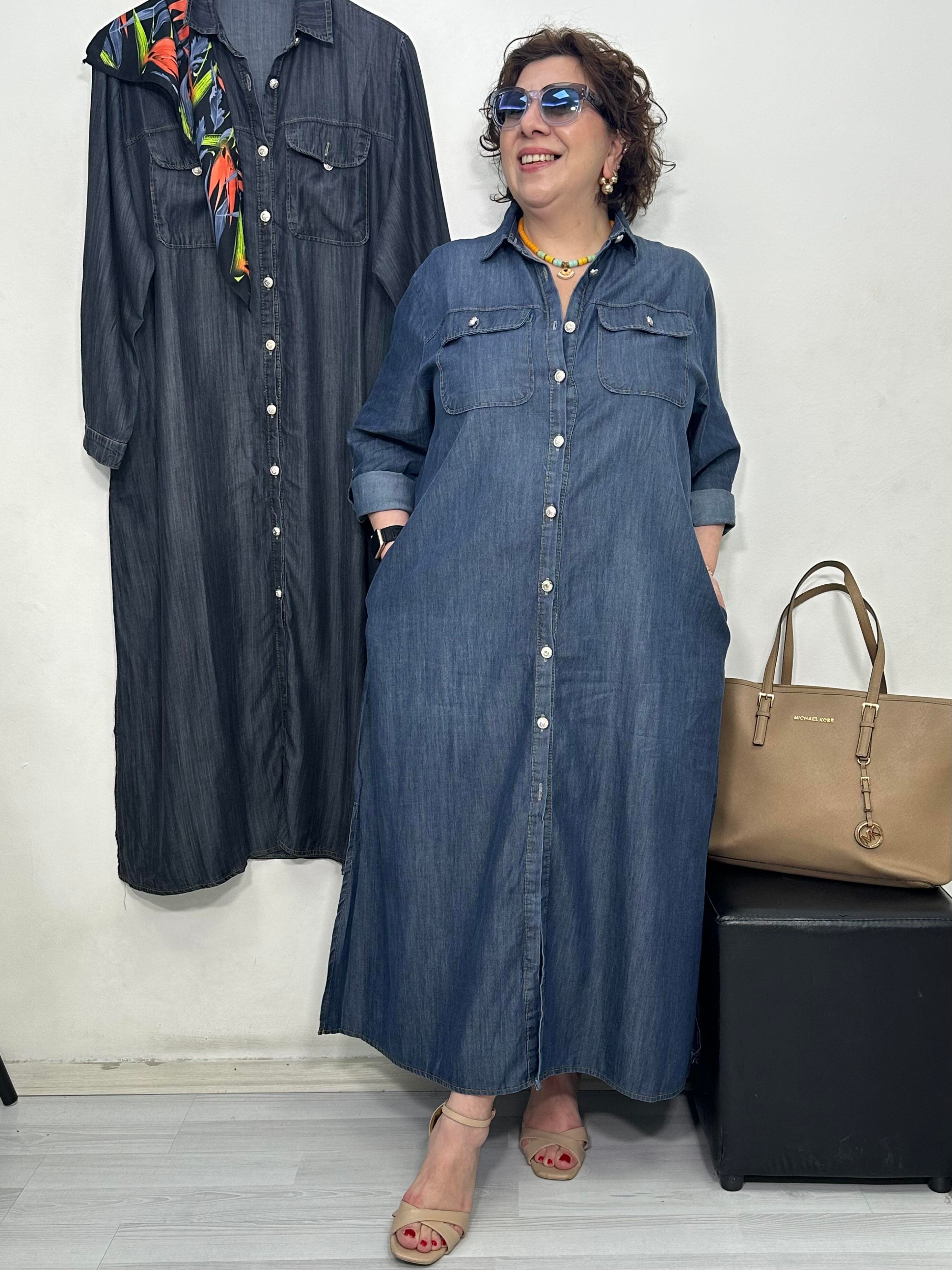 Rocco Tencel Denim Gömlek Elbise İndigo