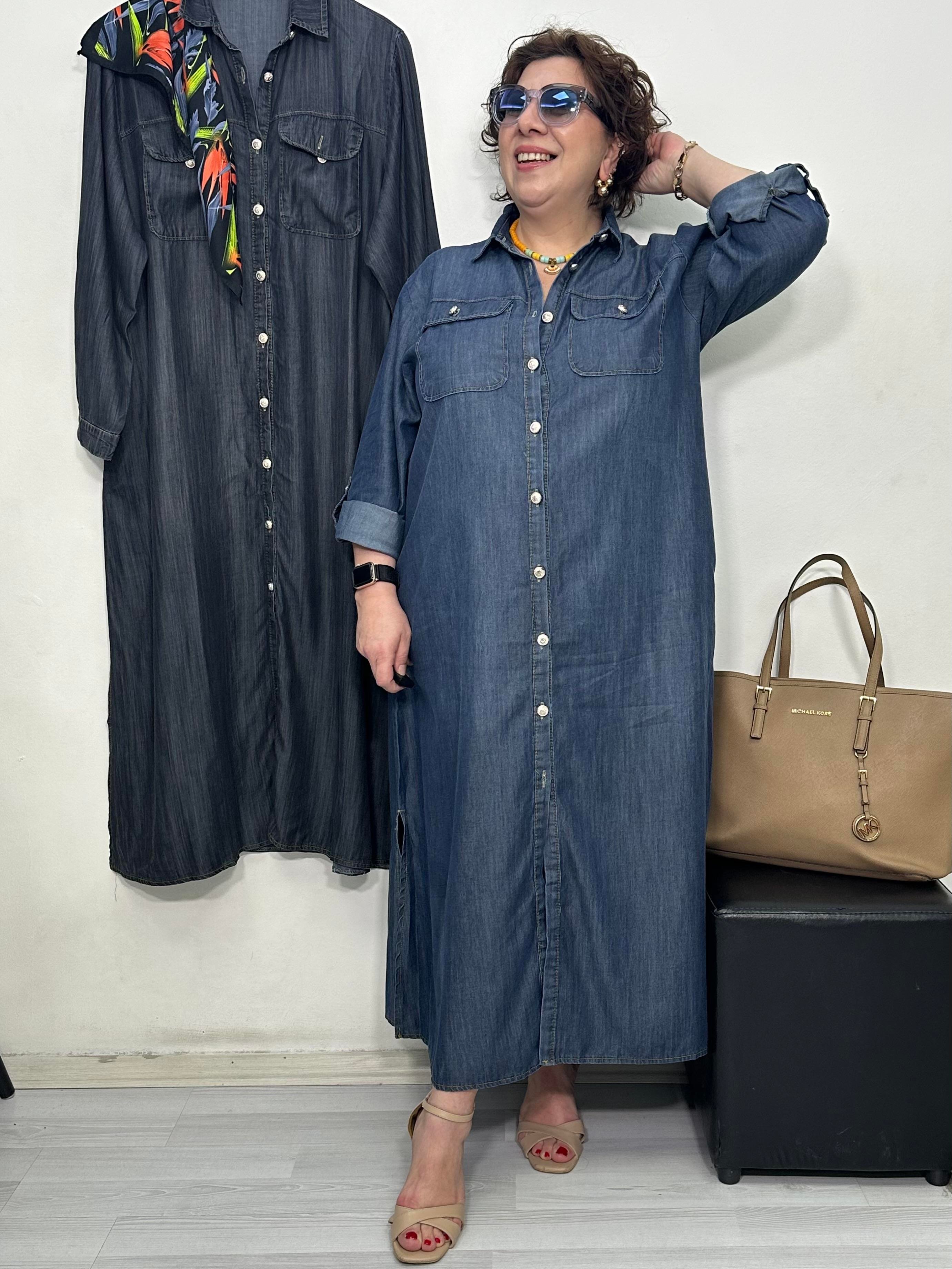 Rocco Tencel Denim Gömlek Elbise İndigo