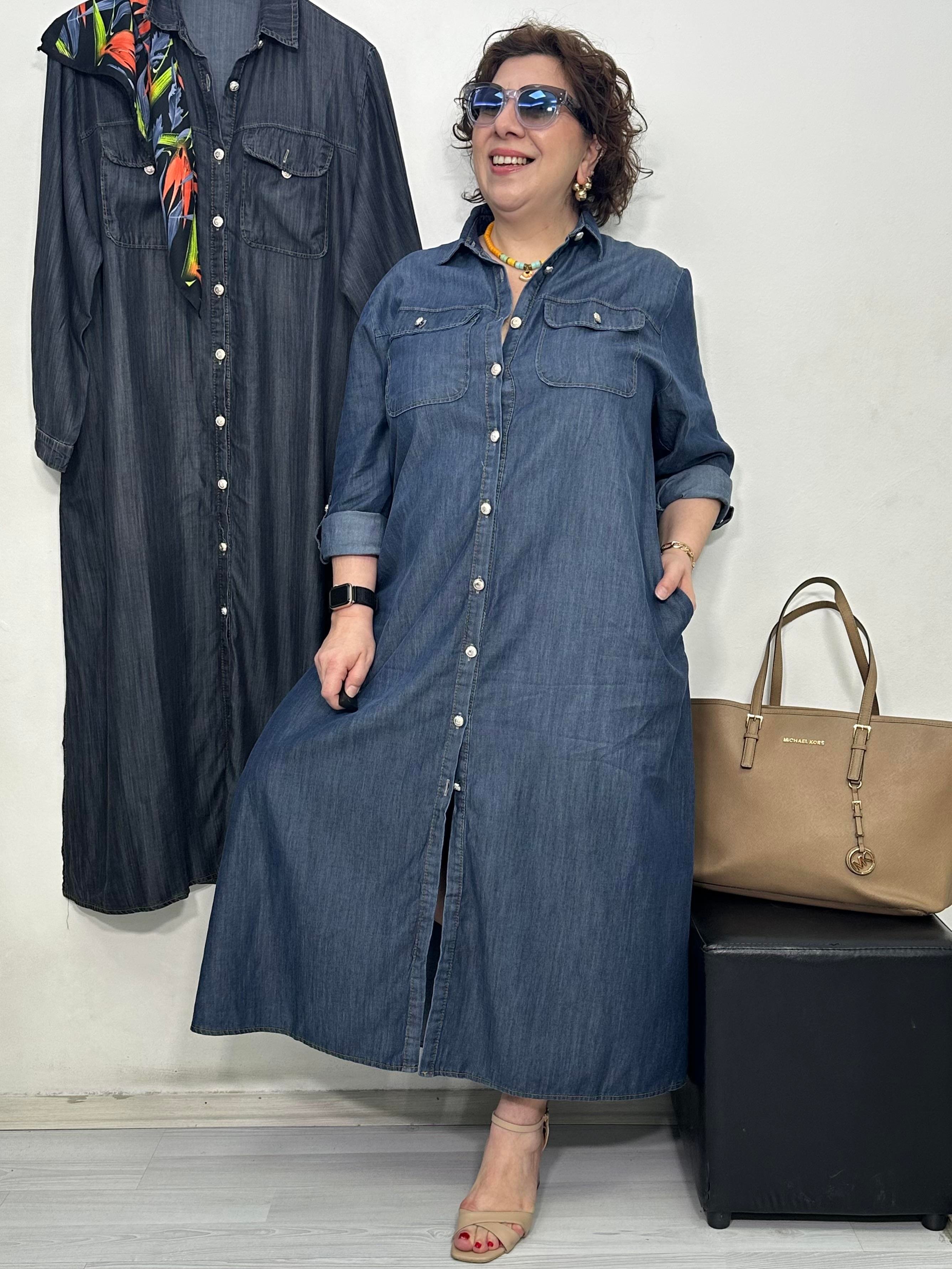 Rocco Tencel Denim Gömlek Elbise İndigo