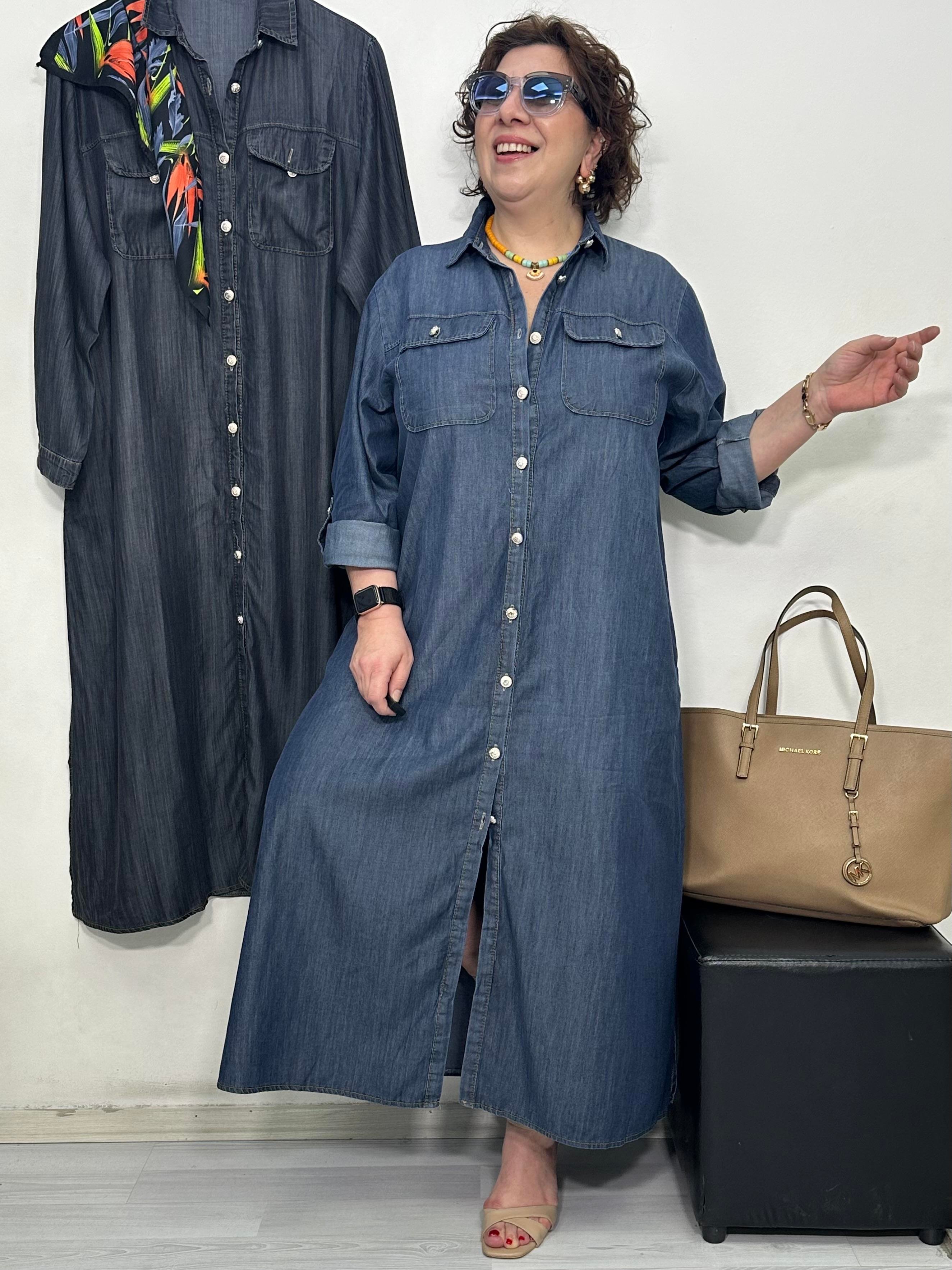 Rocco Tencel Denim Gömlek Elbise İndigo