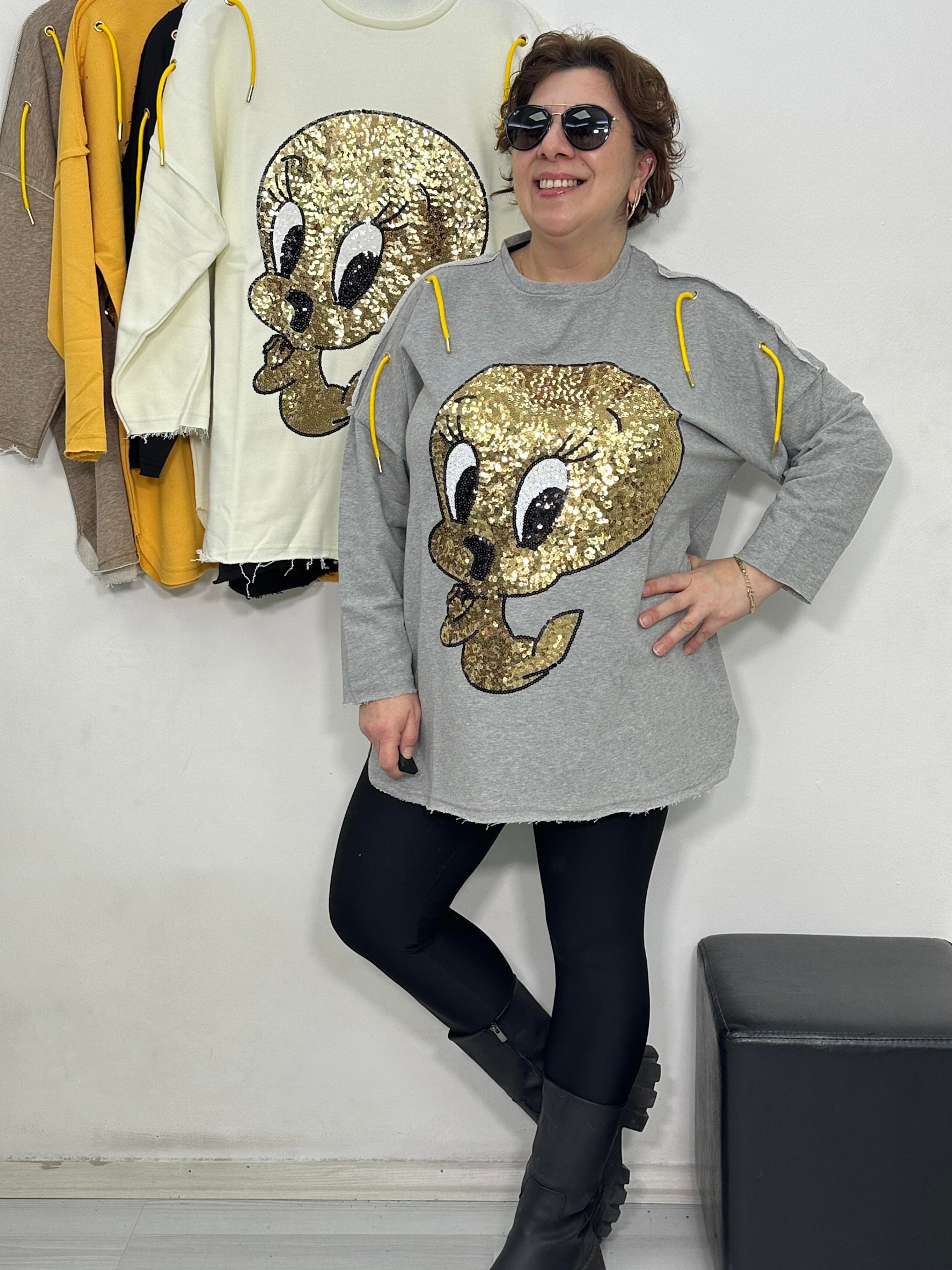 Tweety Payetli Sweat Gri