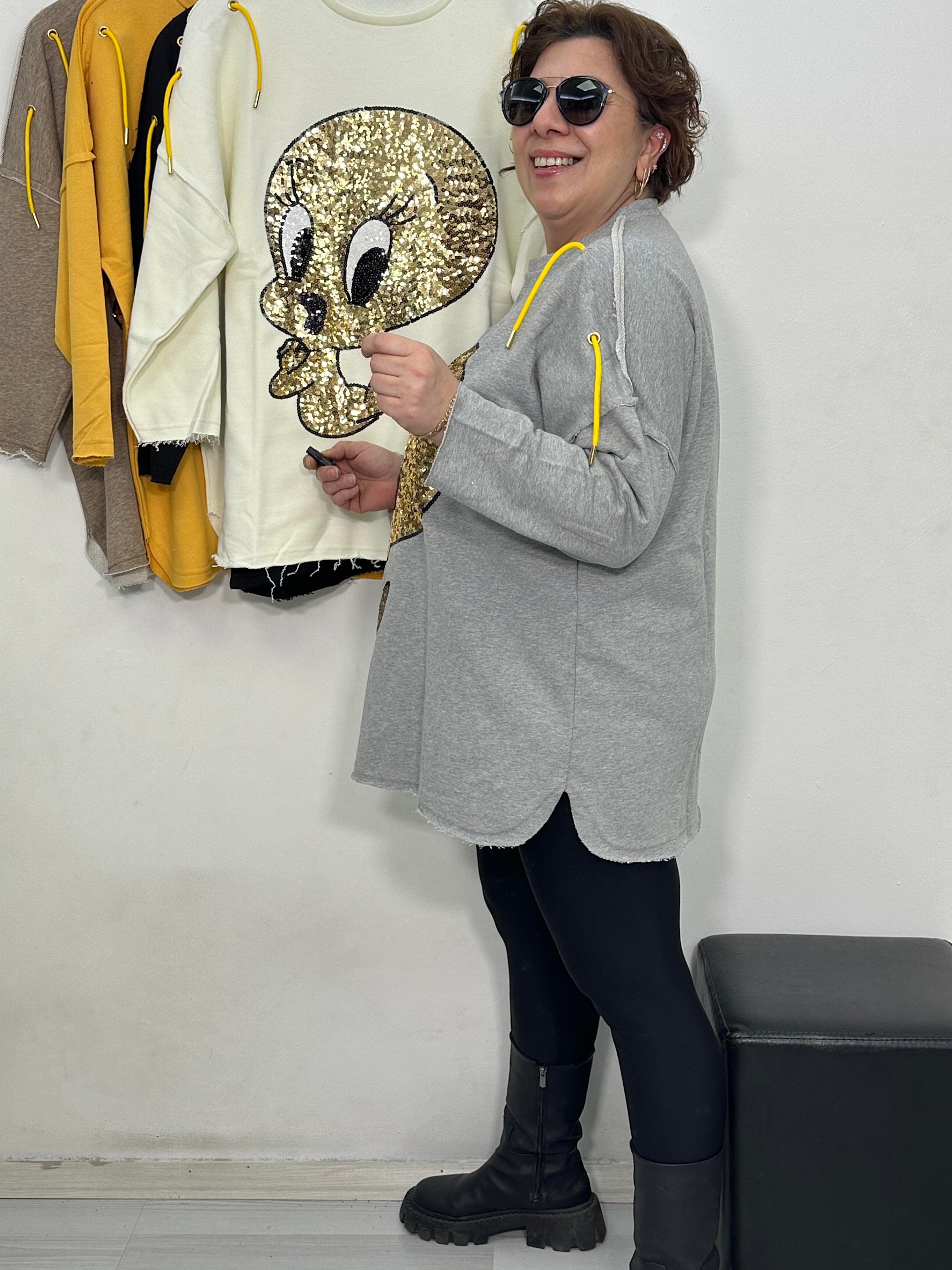 Tweety Payetli Sweat Gri
