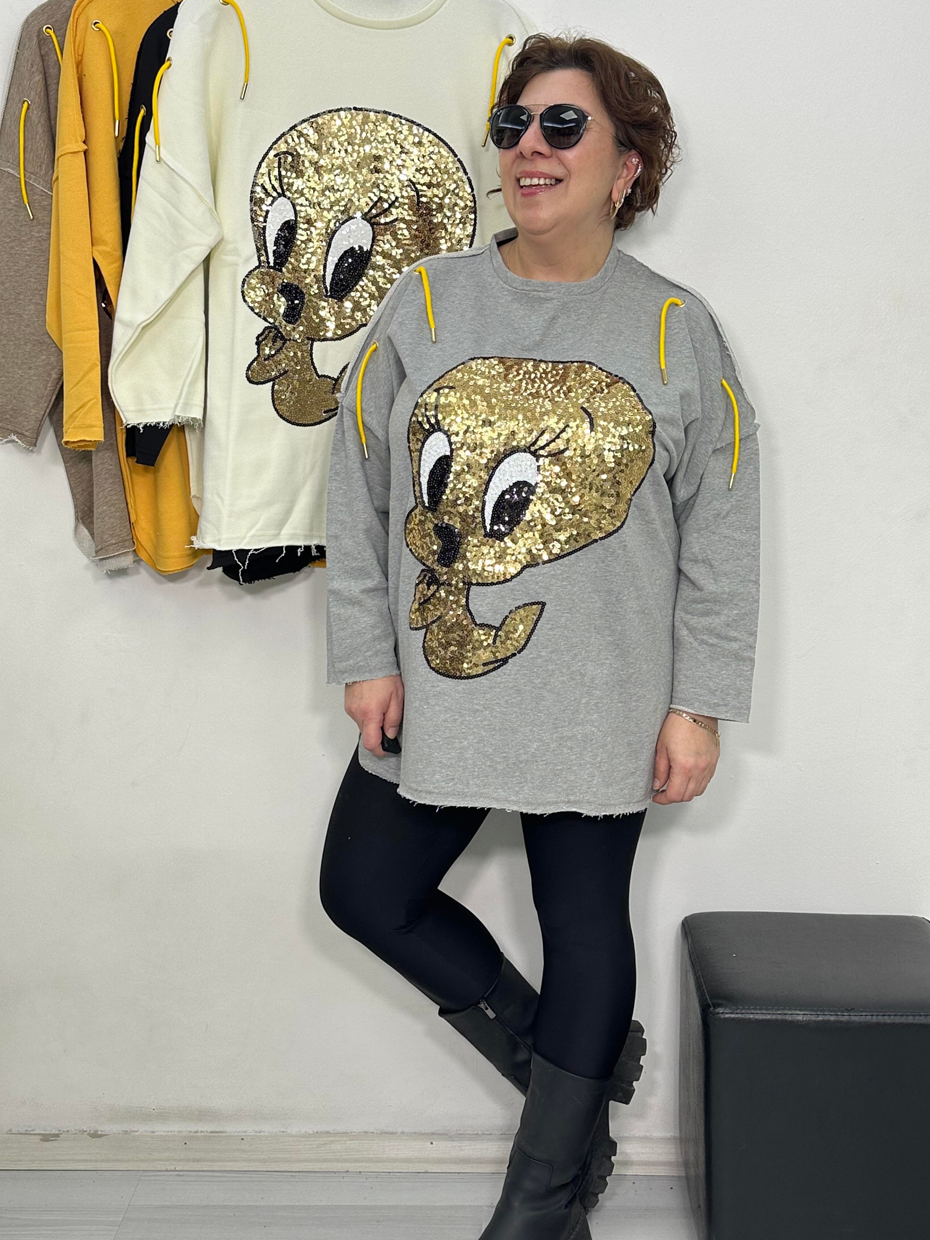 Tweety Payetli Sweat Gri