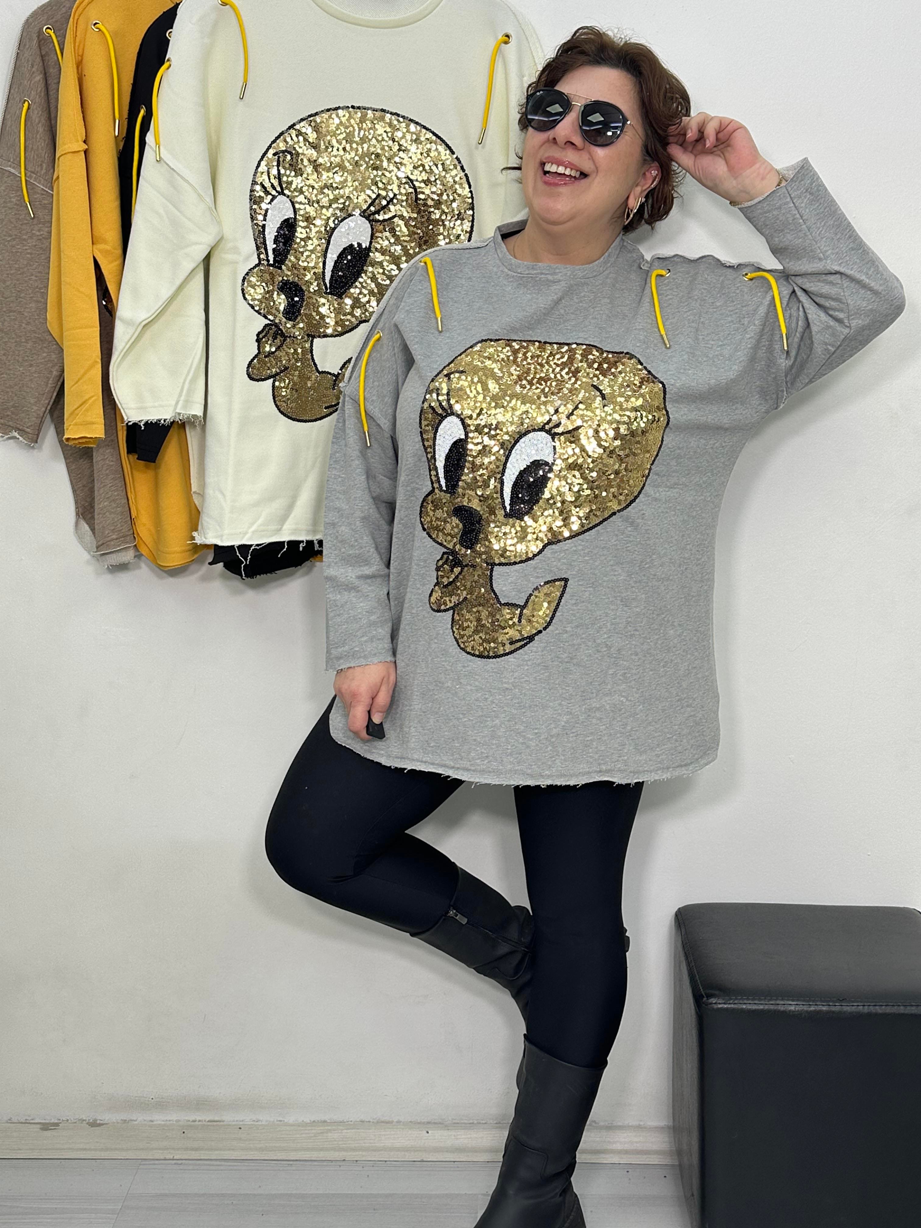 Tweety Payetli Sweat Gri