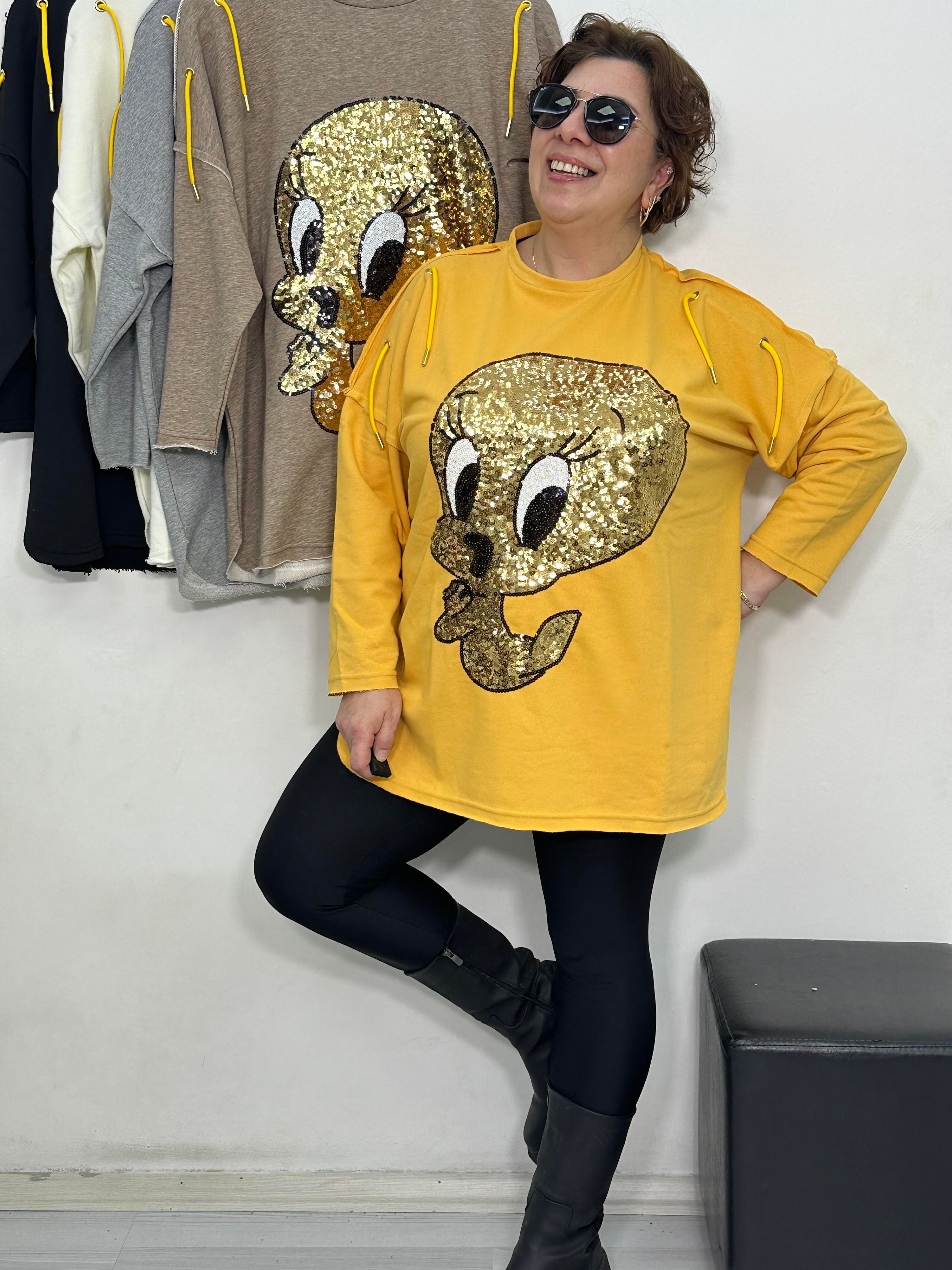 Tweety Payetli Sweat Sarı