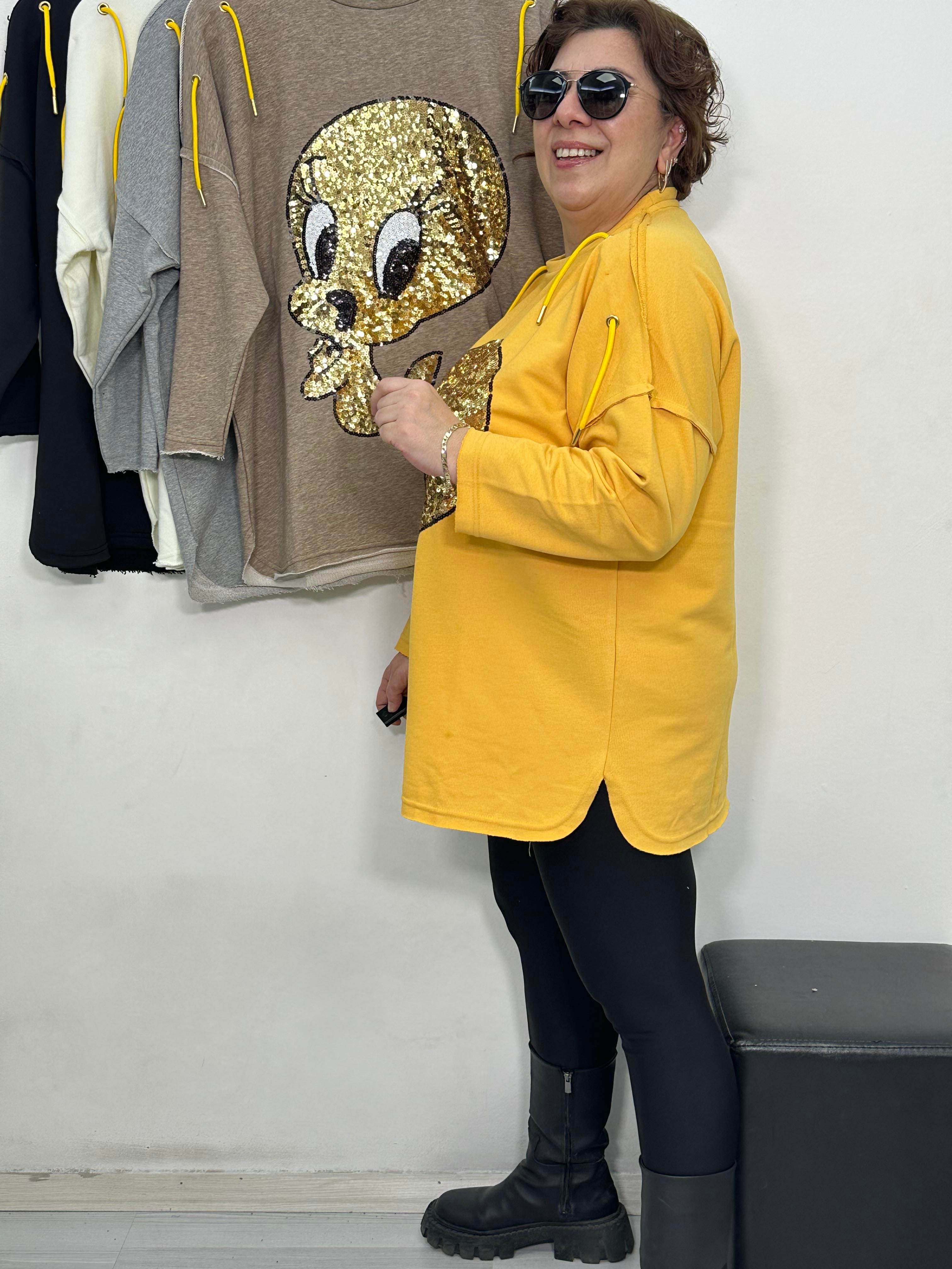 Tweety Payetli Sweat Sarı