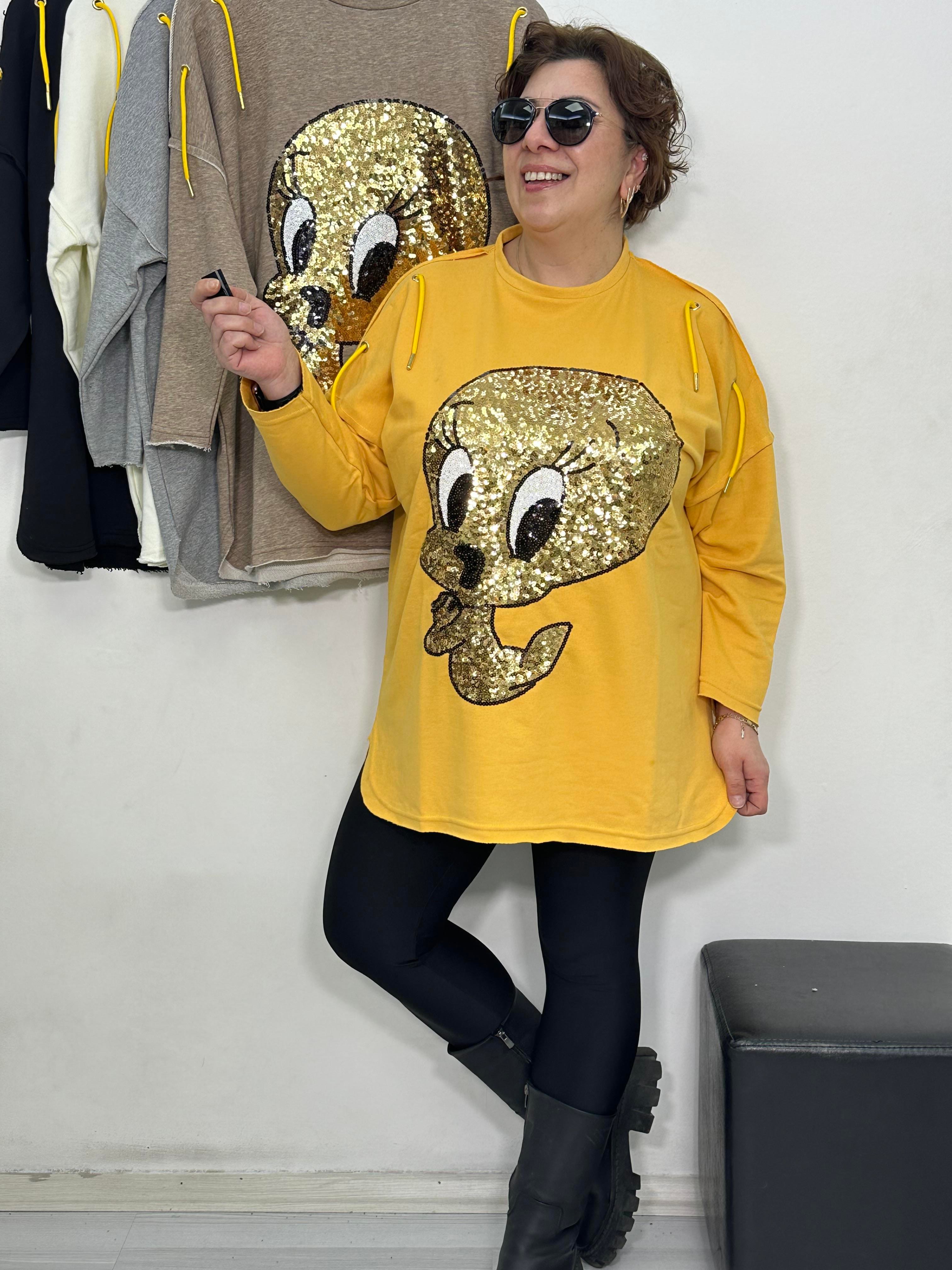 Tweety Payetli Sweat Sarı
