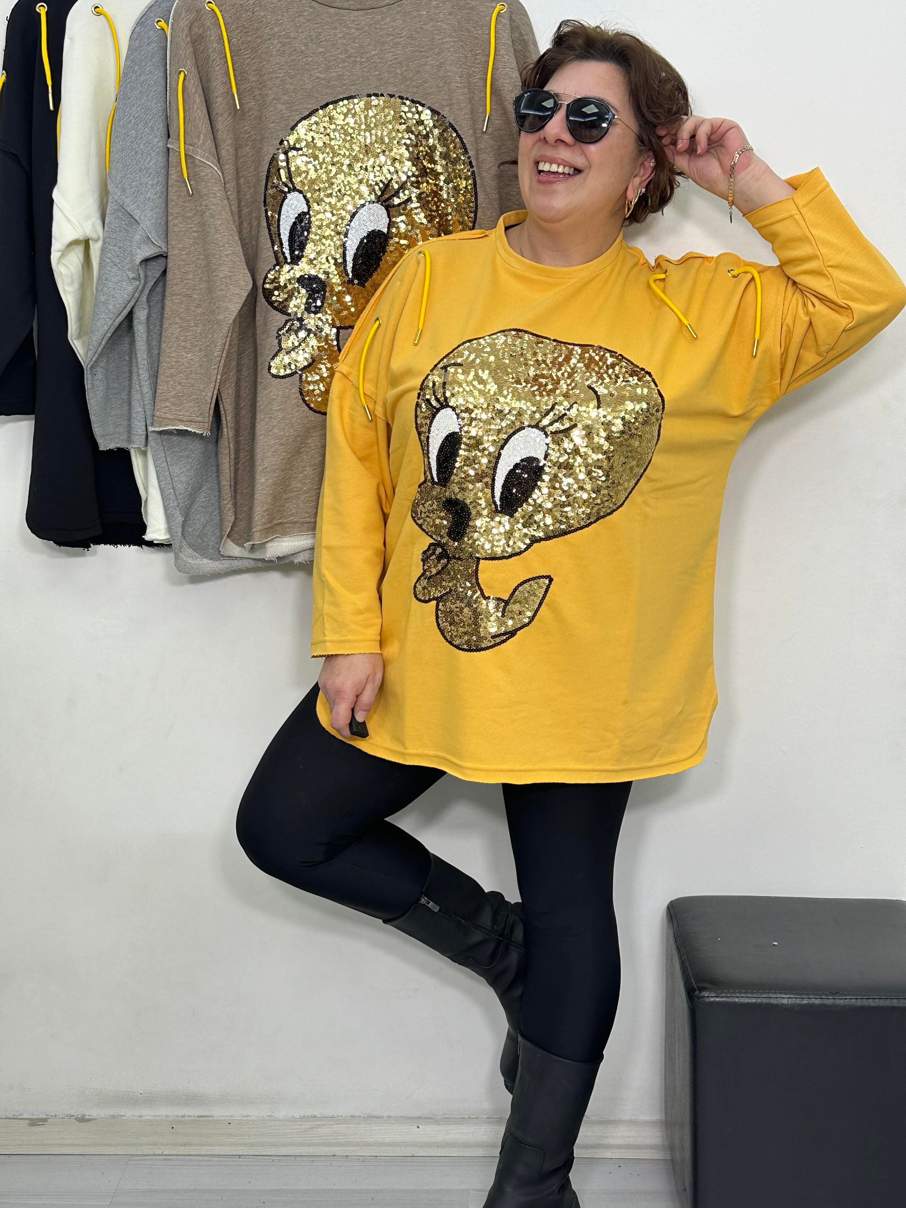 Tweety Payetli Sweat Sarı