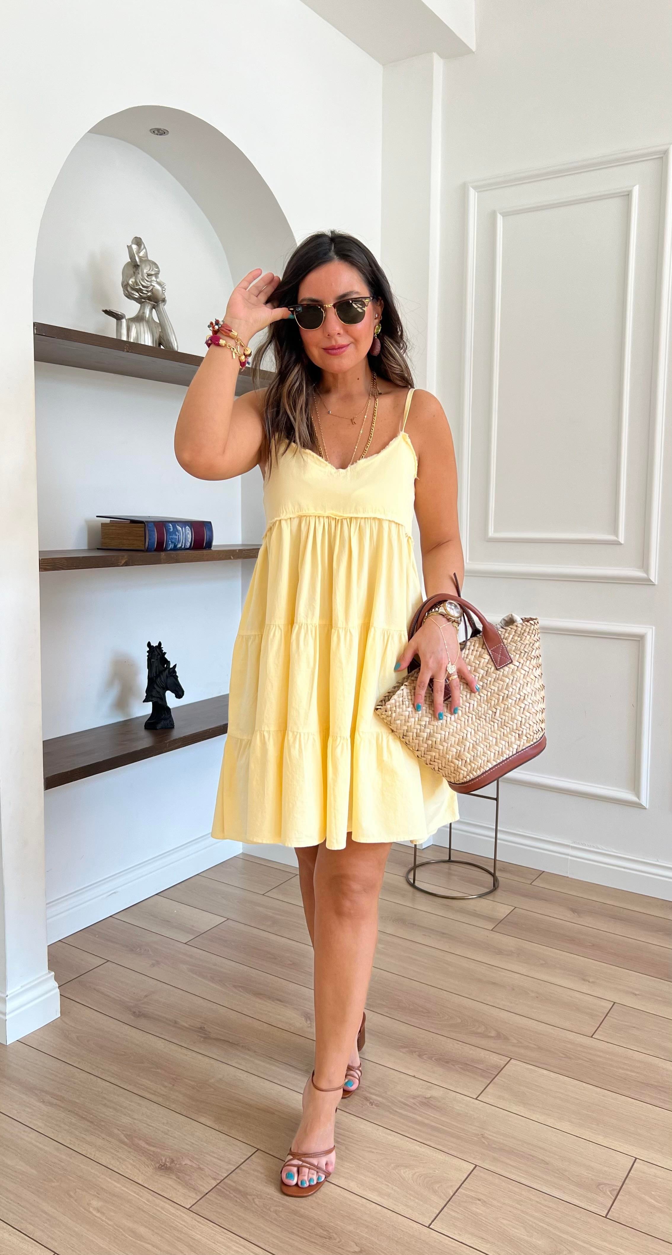 Askılı Mini Sarı Elbise