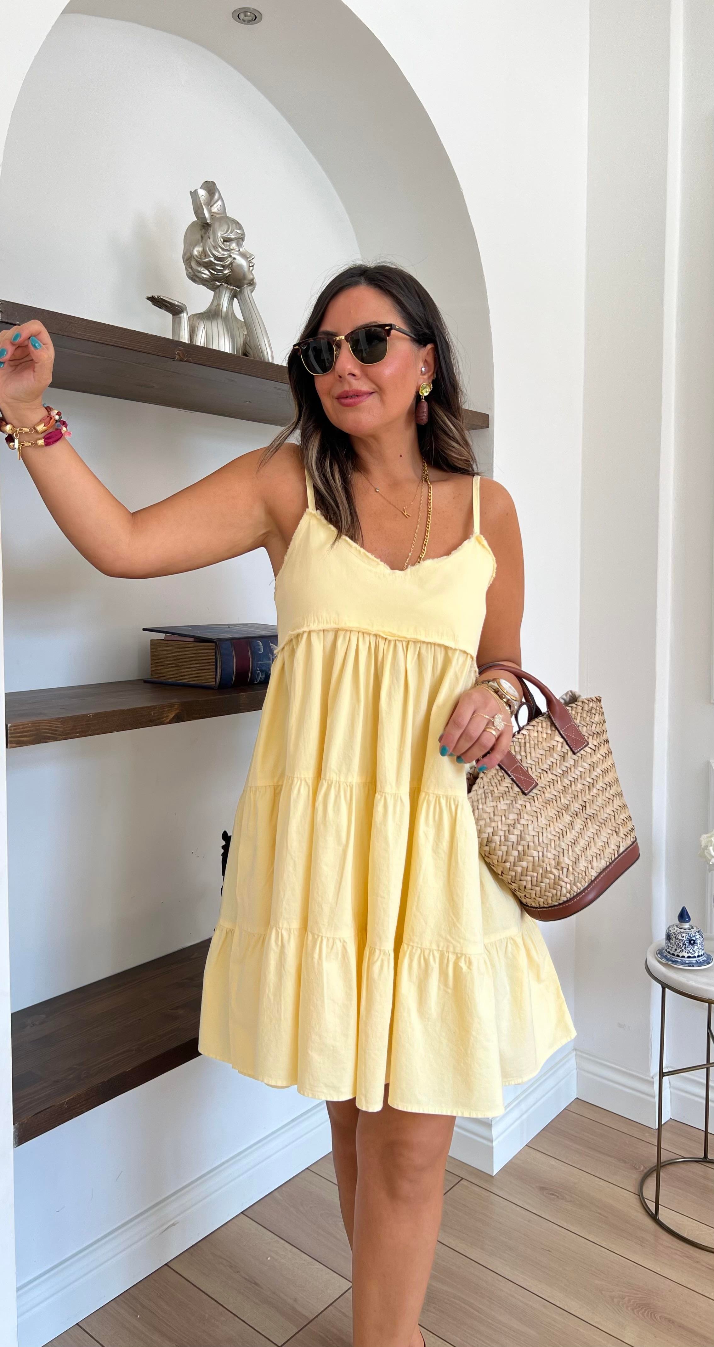 Askılı Mini Sarı Elbise