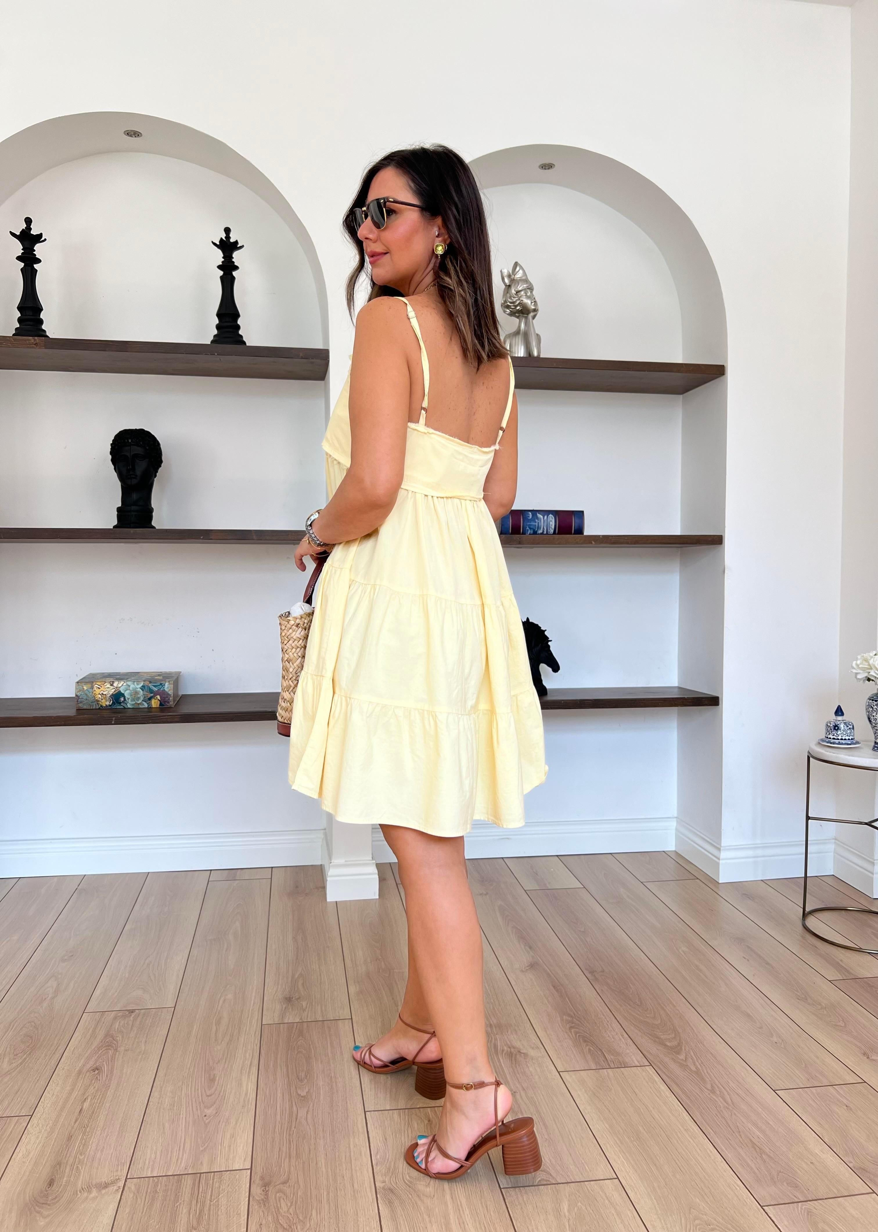 Askılı Mini Sarı Elbise