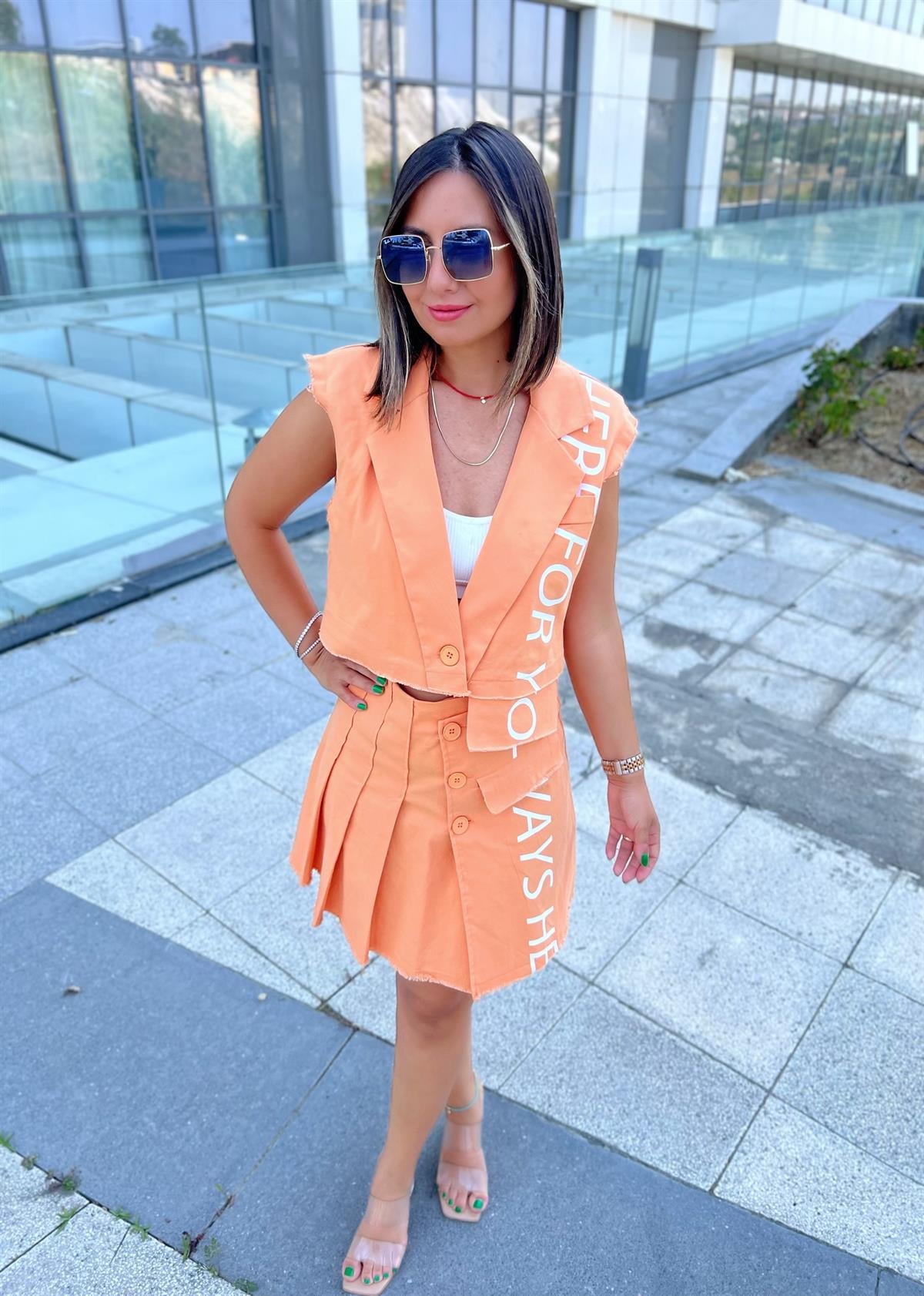 Baskı Detaylı Turuncu Takım