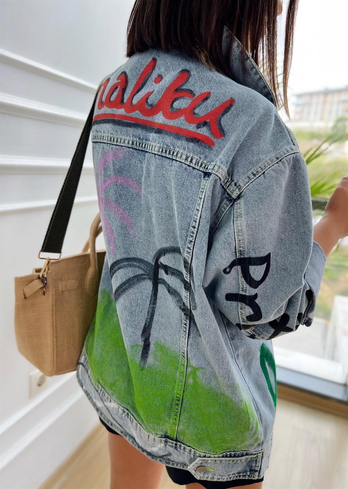Baskılı Oversize Kot Ceket