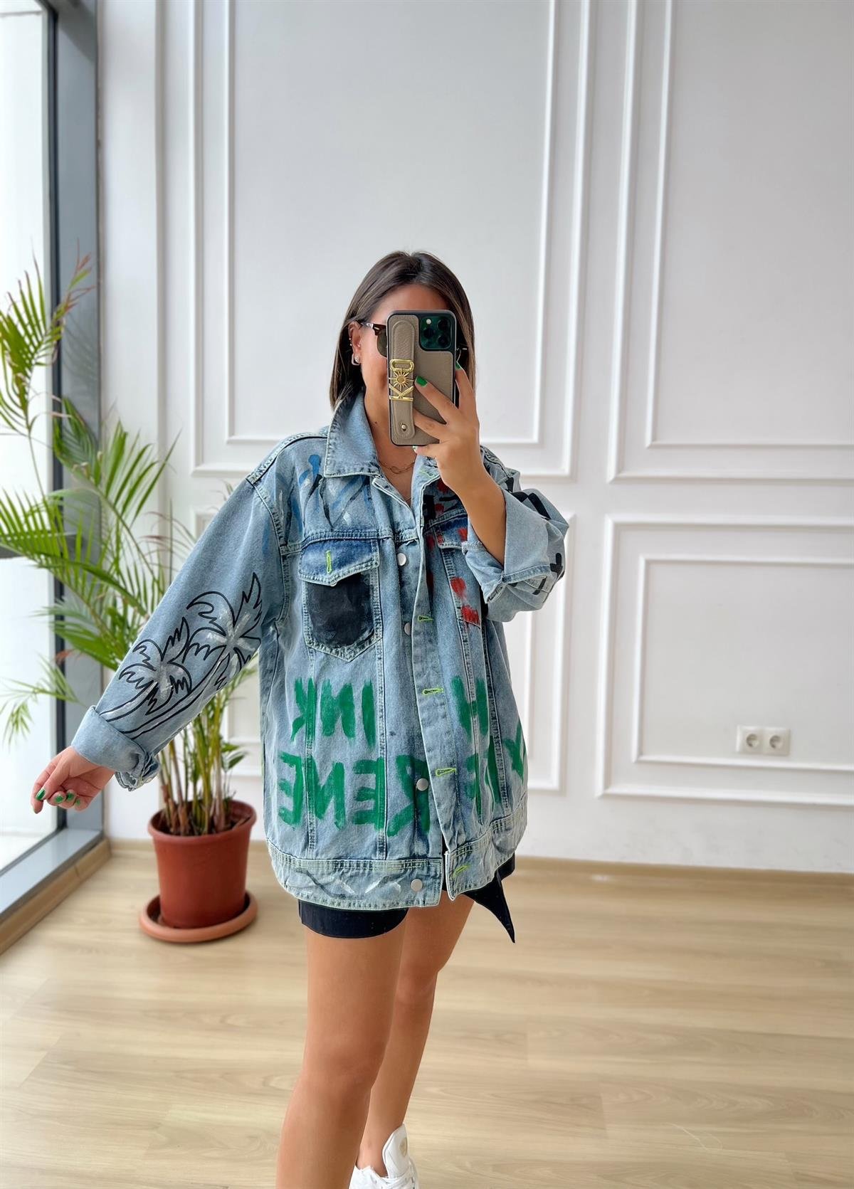 Baskılı Oversize Kot Ceket