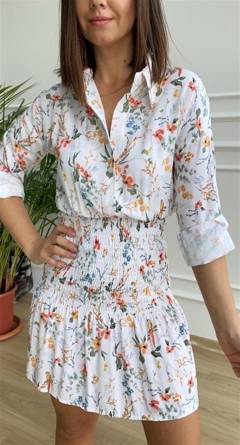 Beli Lastikli Poplin Elbise